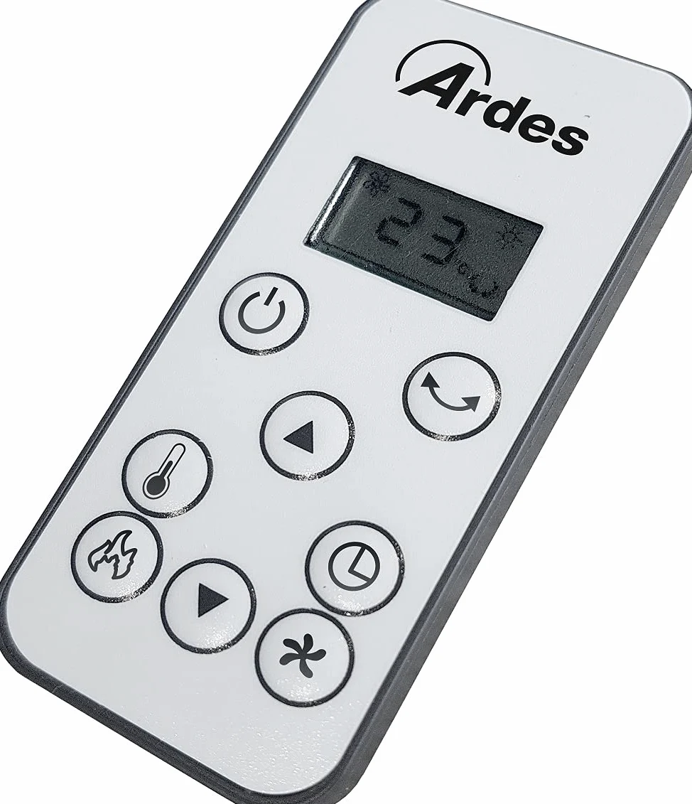 Ardes AR4P12R Handle Termoventilatore Ceramico PTC Oscillante a Torre, 2 Potenze e Telecomando con Display Temperatura, 2000 W, Grigio con Dettagli