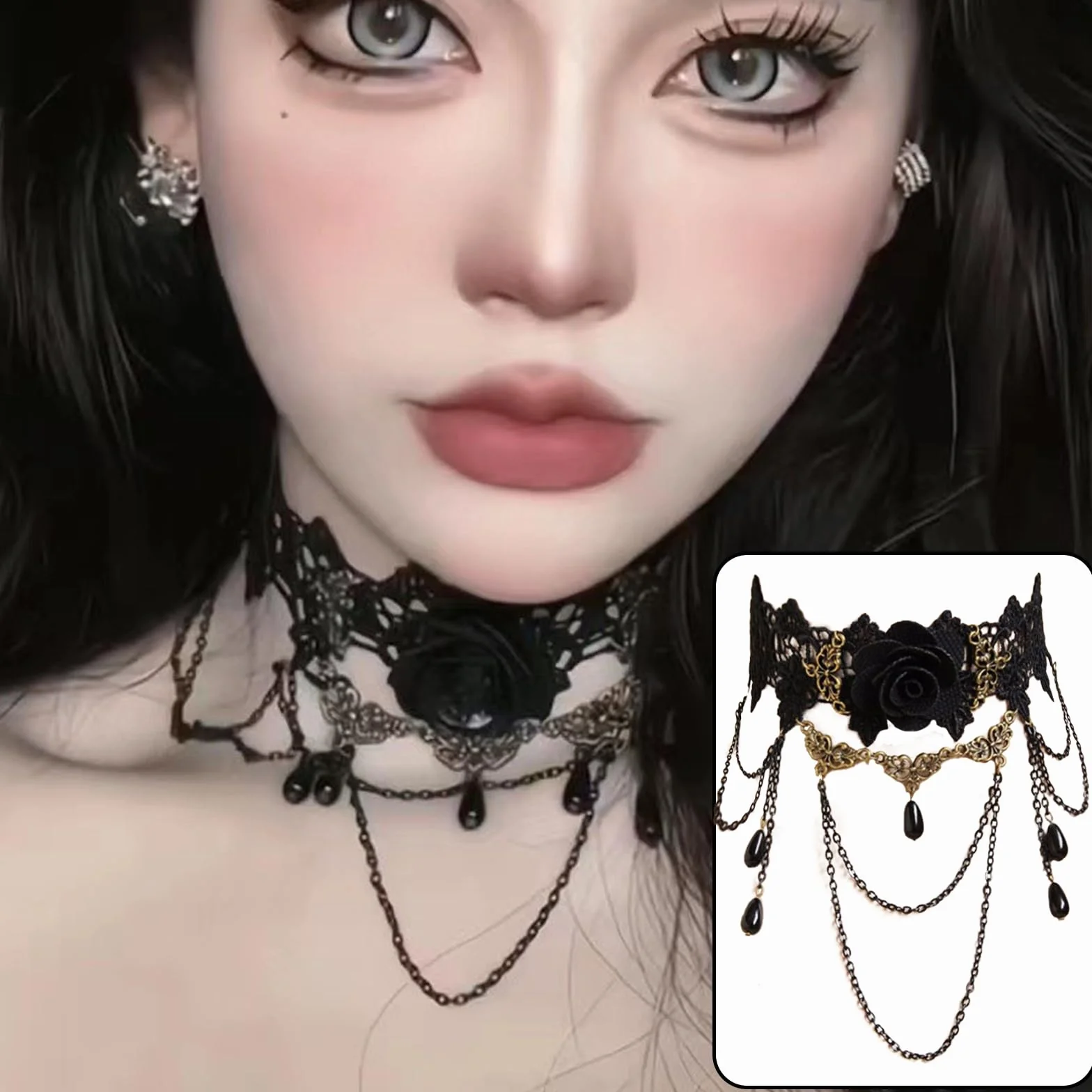 Girocollo in Pizzo Nero 6 Pezzi Choker Donna Collana Vintage Accessori Halloween