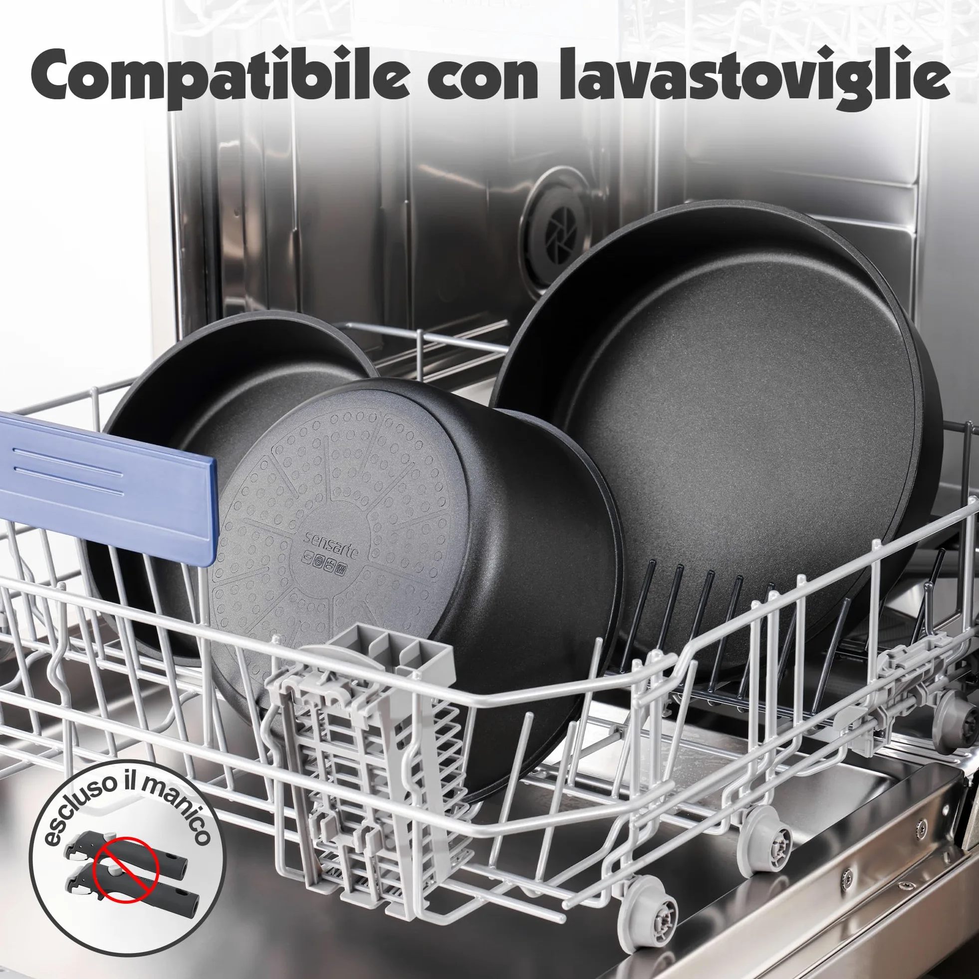 SENSARTE Set di Pentole 17 Pezzi con Manici Rimovibili, Antiaderente in Granito, Compatibile con Induzione e Gas, Include Padelle, Casseruole e Grill, Impilabile e Lavabile in Lavastoviglie