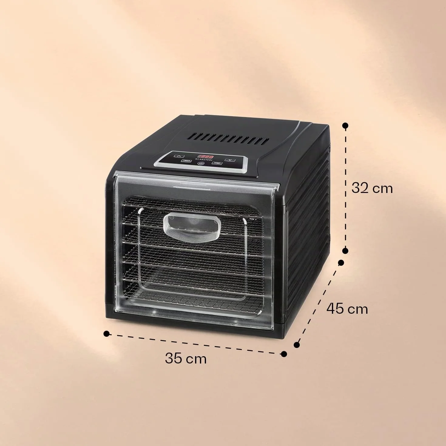 Klarstein Fruit Jerky Plus - Essiccatore Alimentare, Essicatore Alimenti, Frutta, Carne, Verdura, Temperatura Regolabile 35-70 °C, Rivestimento Antiaderente, 420-500 Watt, 6 Ripiani, Nero