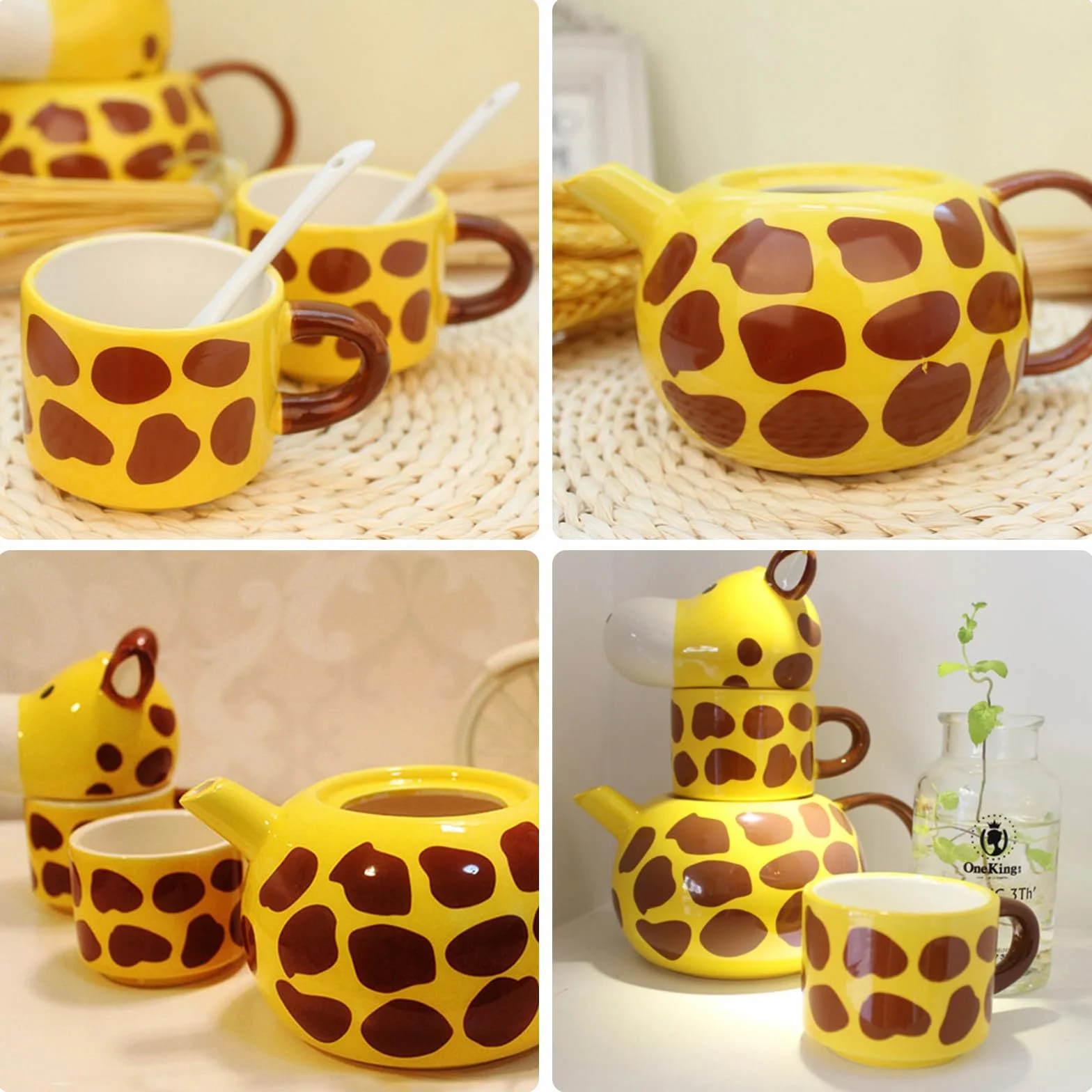 Ceramiche Teiera Set con 2 Tazze da Tè, Servizio da Tè in Porcellana Dipinta a Mano