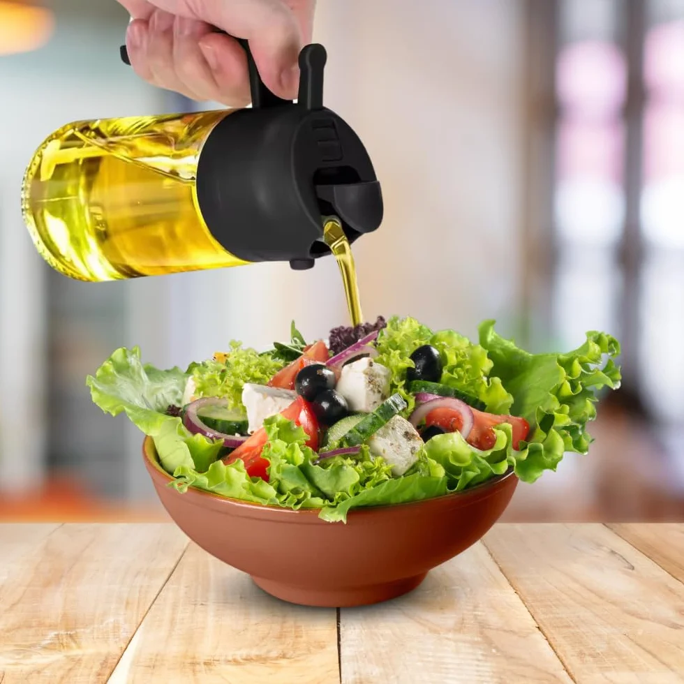 Spruzzino Dosatore Olio in Vetro 2 in 1 470ml Nero | Spruzzatore Olio per Cucina e Barbecue