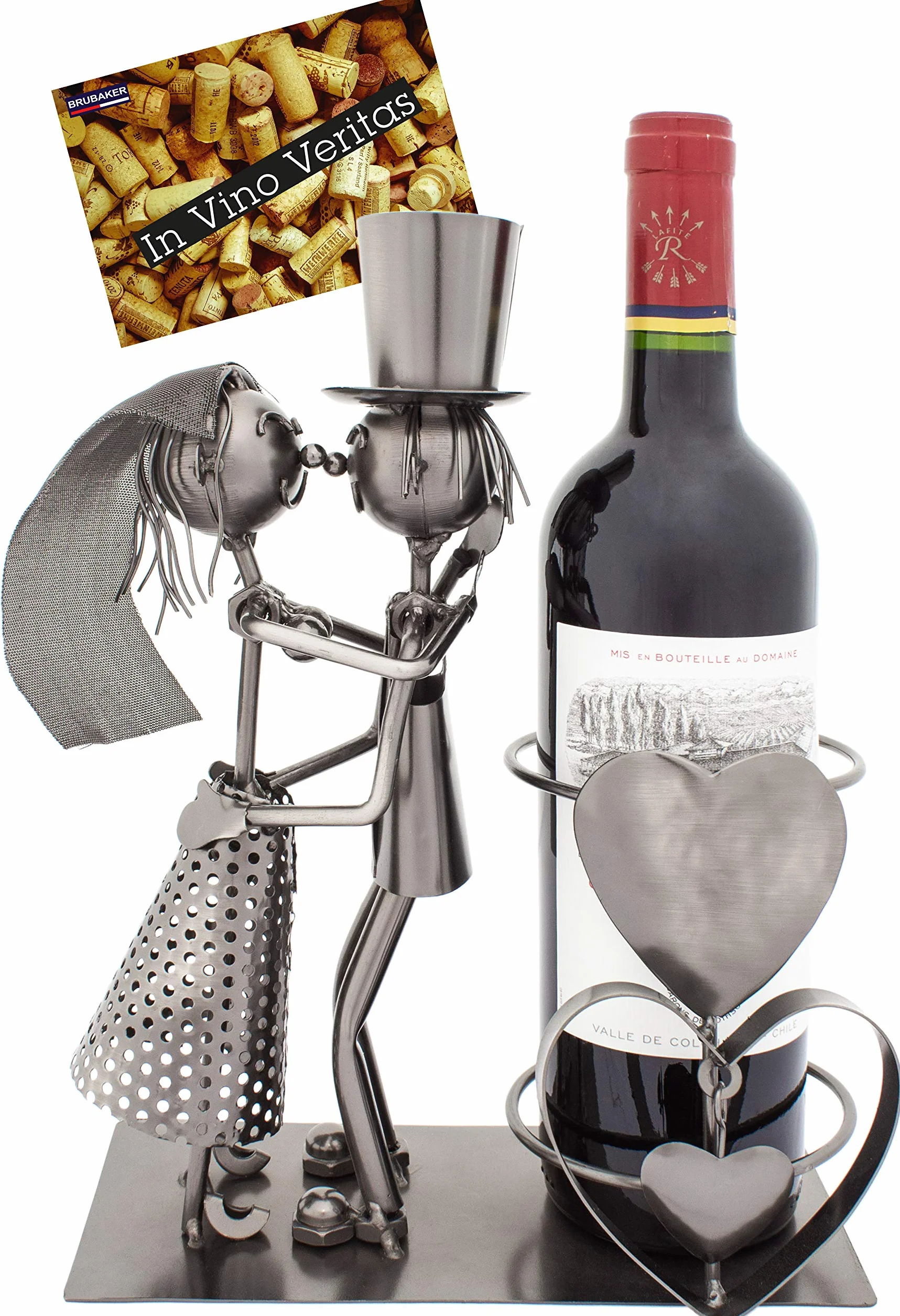BRUBAKER Portabottiglia da Vino dal Raffinato Design Coppia di Sposi - Portabottiglie per Vino in Metallo con Biglietto di Auguri