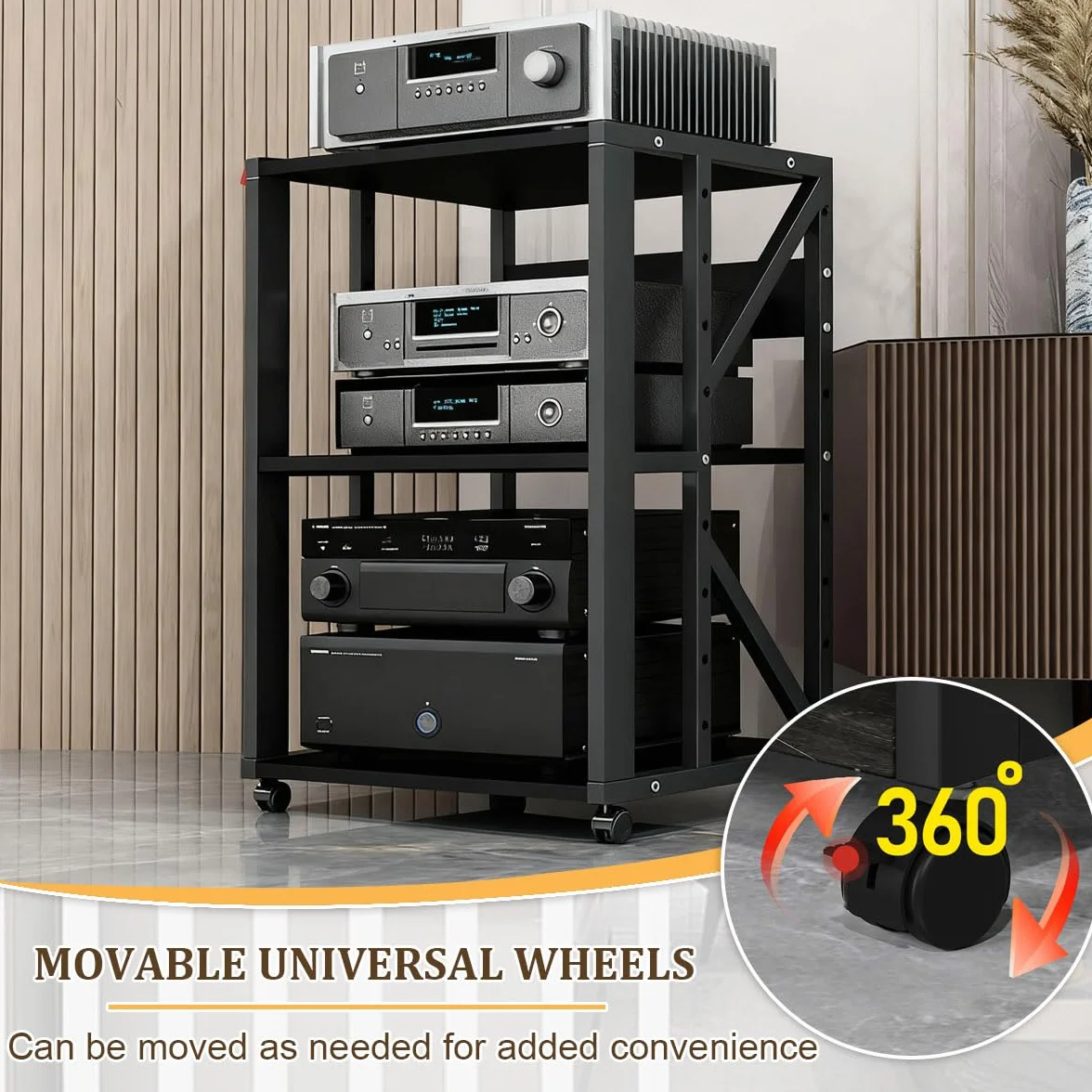 2/3 Rack Audio Mobile Porta Stereo Hi Fi Con Ruote Universali, Mobile Rack Per Impianto Stereofonico, Per Soggiorno, Sala Teatro, Ripiano Rack Amplificatore, Centro Intratte(3-layer-A)