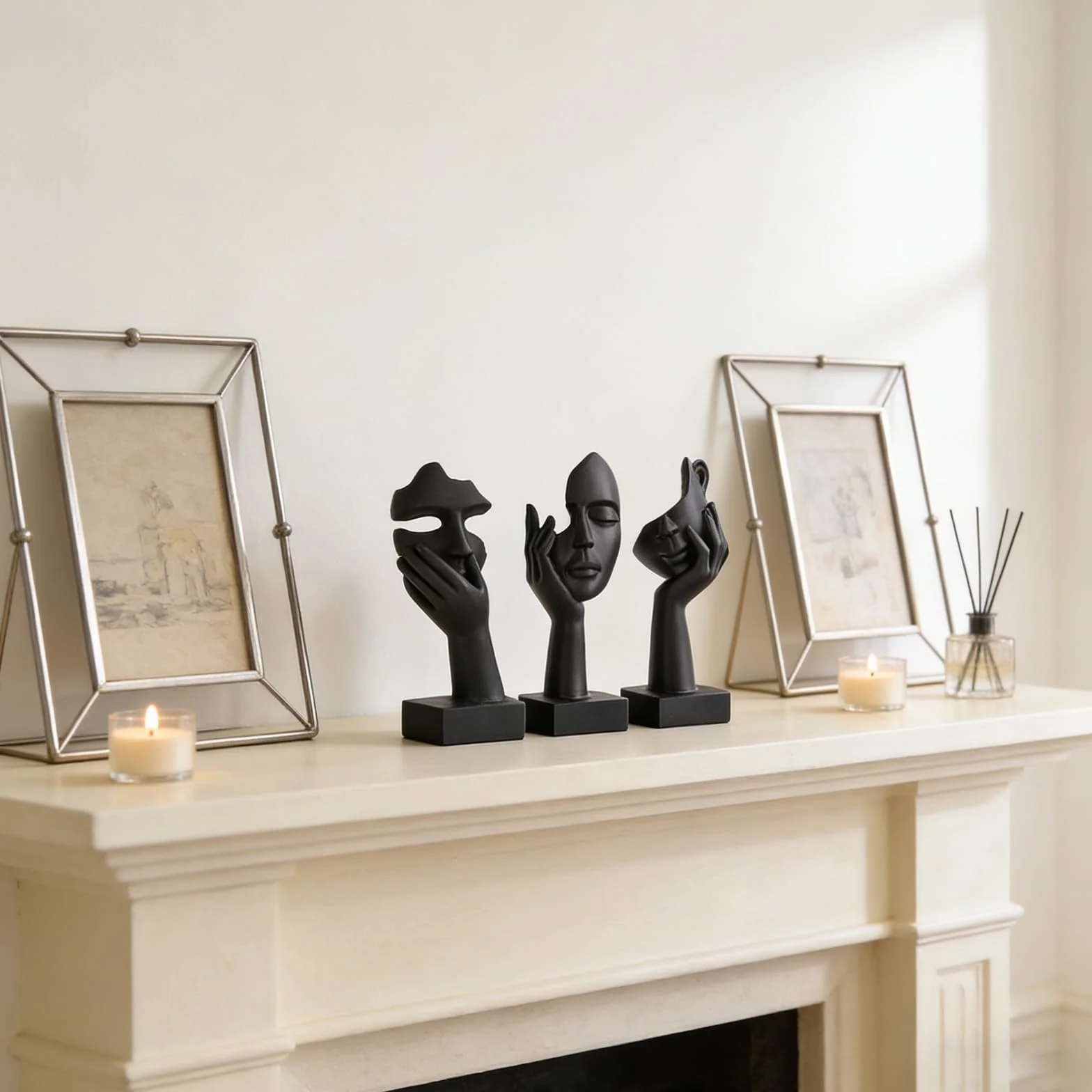 Statua con Volto di Donna Nera Decorazione per Casa Moderna Set da 3 Pezzi