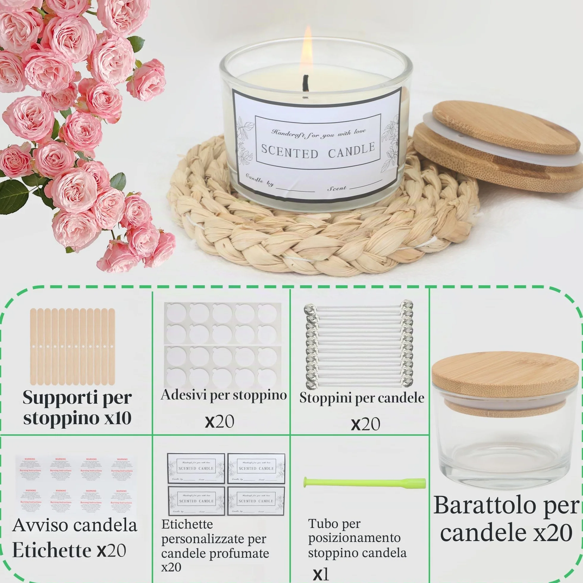 Barattoli di Candela in Vetro Trasparente da 4 OZ con Coperchi, 20 Confezioni per la Fabbricazione di Candele