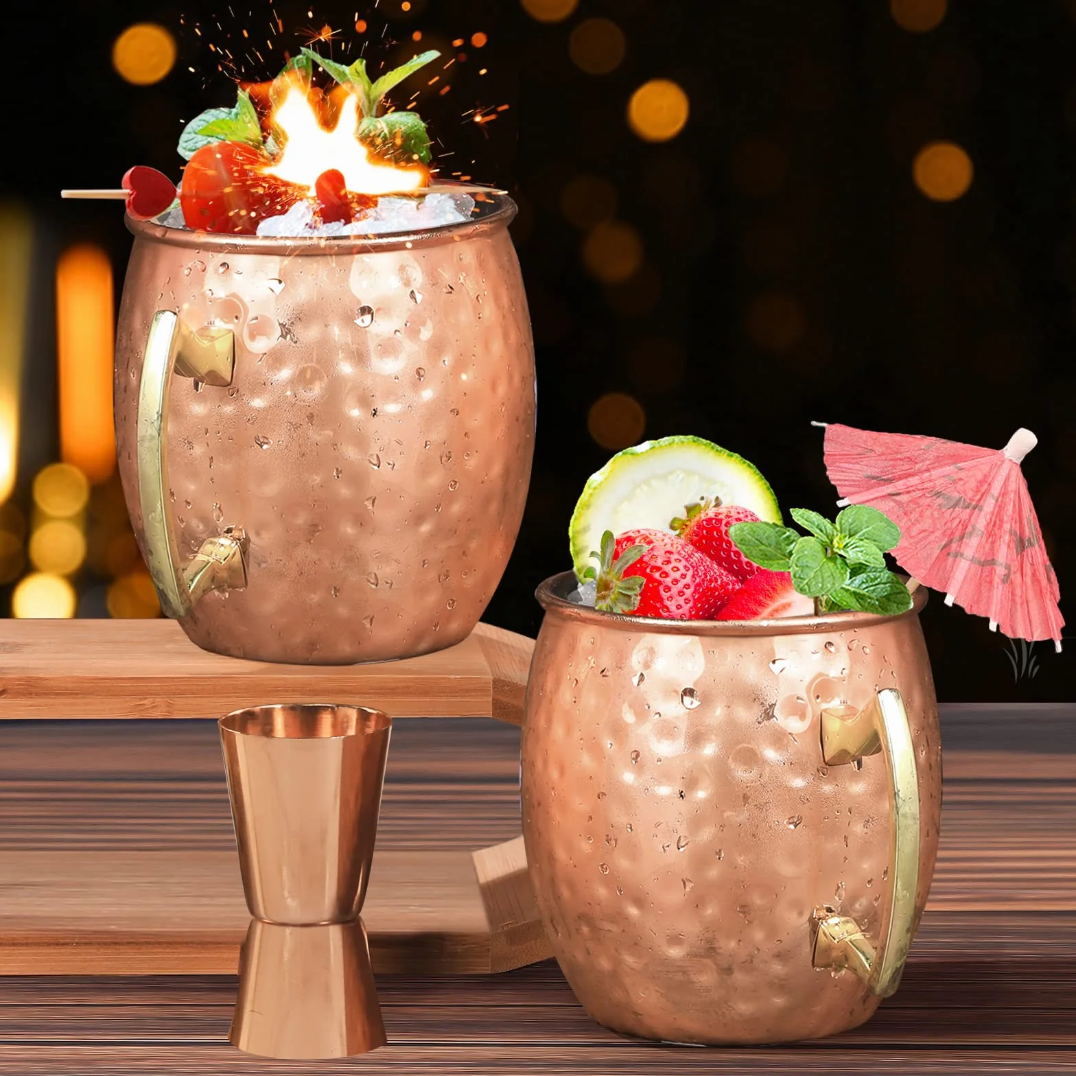 SuproBarware Set regalo Moscow Mule Tazze in rame 540 ml set di 6 acciaio inossidabile placcato rame fatte a mano con manico