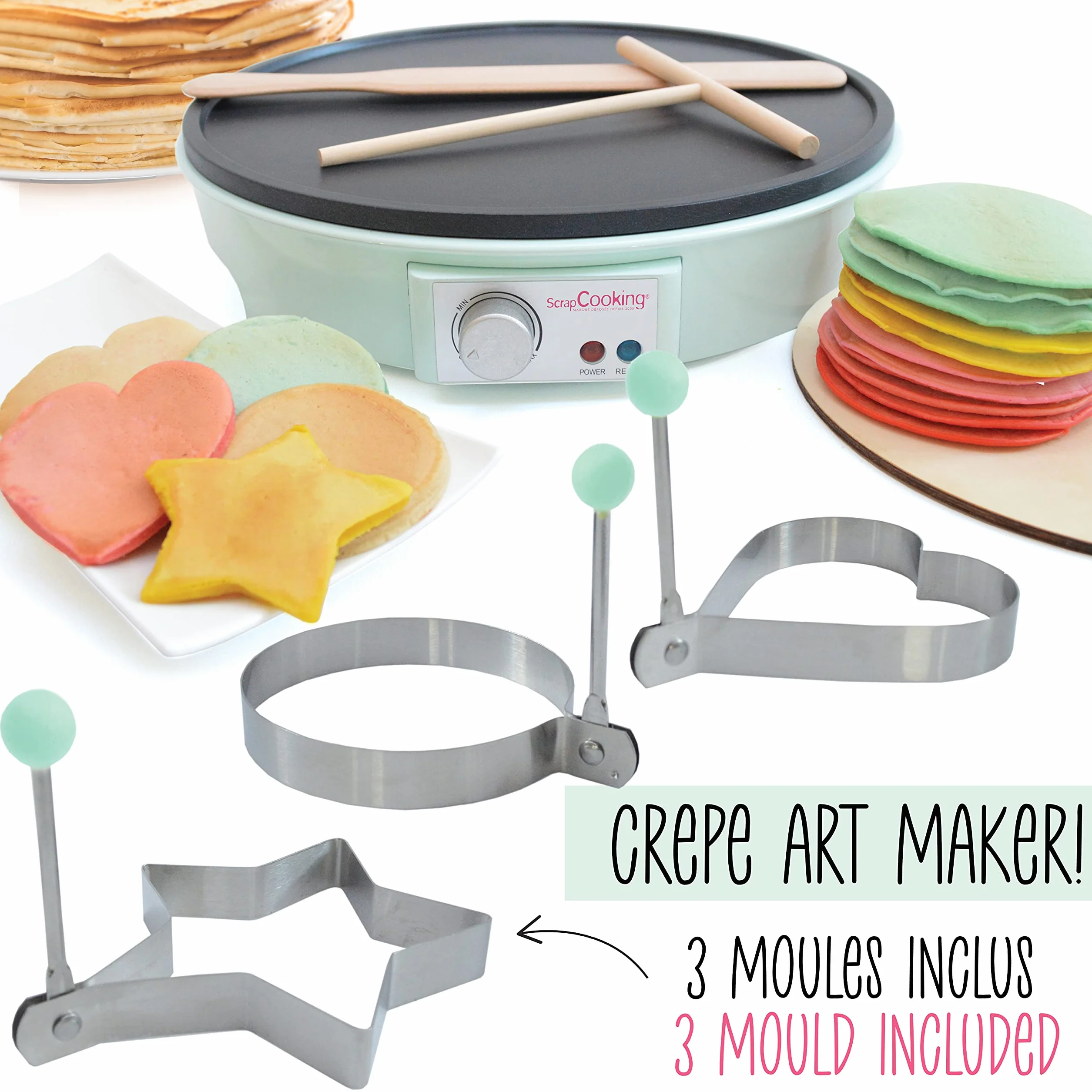 ScrapCooking Crepes Factory Macchina Elettrica Piastra Riscaldante AntiAdesivo Verde acqua