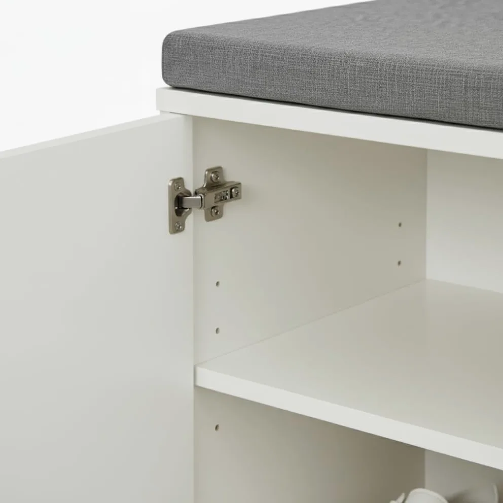 MAKA Scarpiera Panca Ingresso con Seduta, Portascarpe con Cuscino Imbottito L80xP35xA46, Capacità Seduta 200 Kg, Scarpiera con Scomparti a Scaffale, Legno Resistente (Bianco)