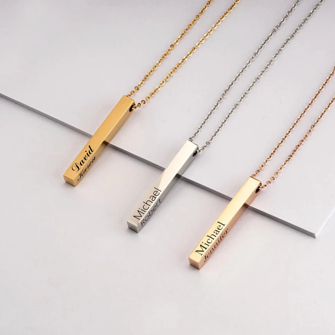 Generico Collana Personalizzabile con Incisione Ciondolo Rettangolare Acciaio Inossidabile Oro Argento Oro Rosa Nero