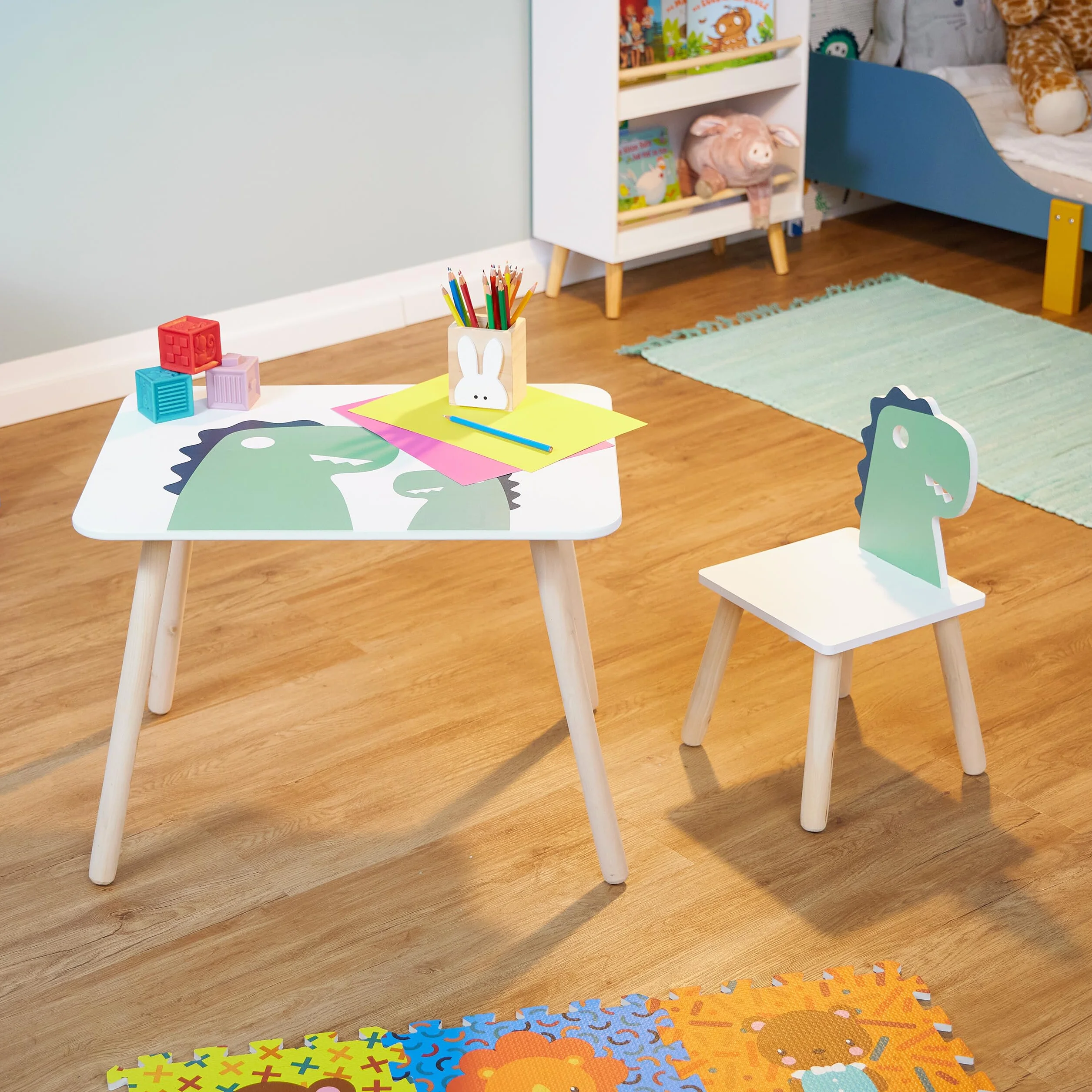 Relaxdays Tavolino da Bambini con Sedia MDF Design Dinosauro
