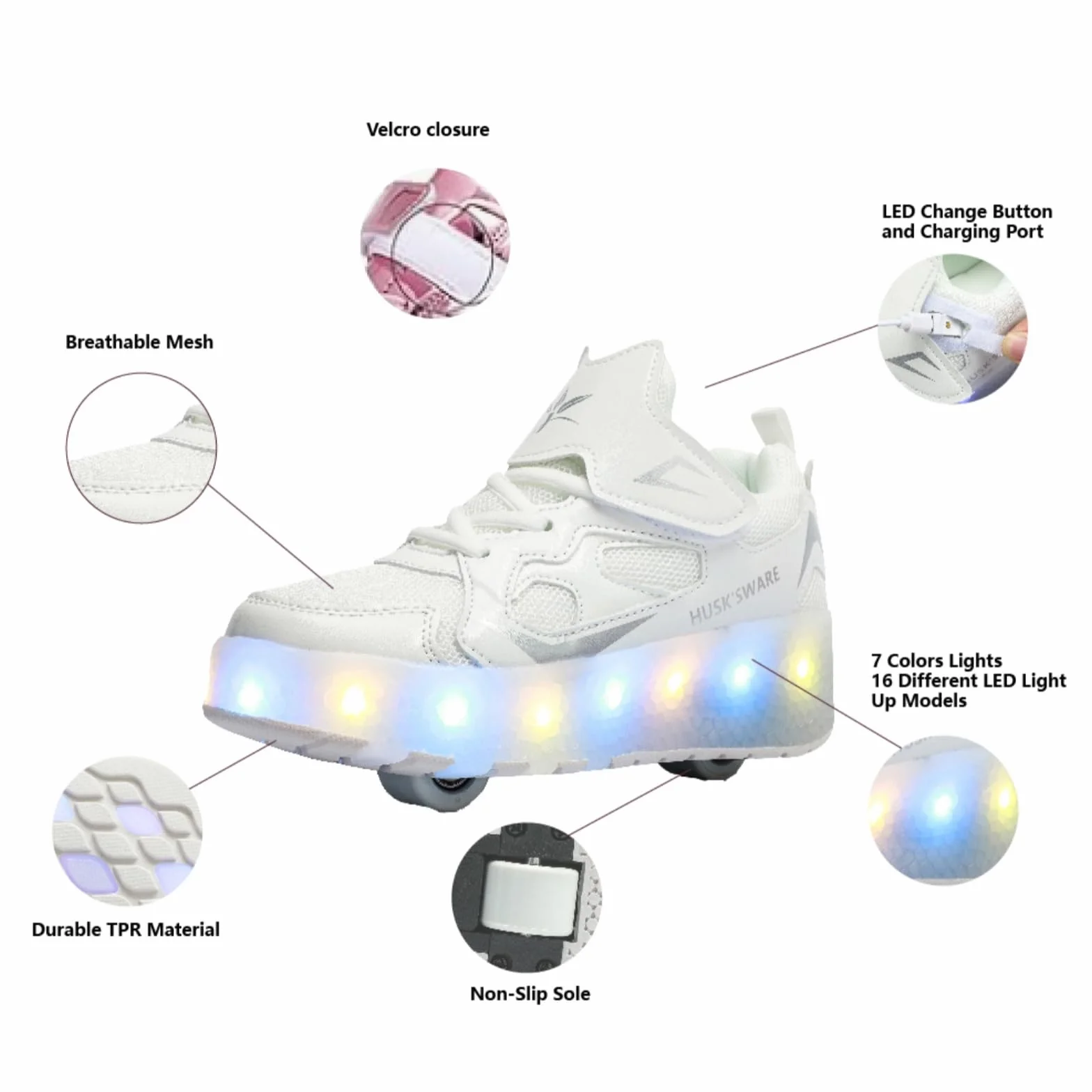 Sneaker per Bambini Scarpe da Skateboard a Due Ruote Luce a Cambio Colore Regolabile Ricarica USB 27–40 EU