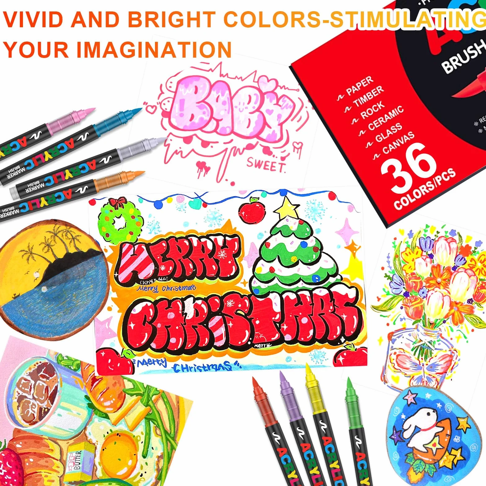 Laconile 36 Colori Pennarelli Acrilici Brush Pen Set per Pittura Vetro Ceramica