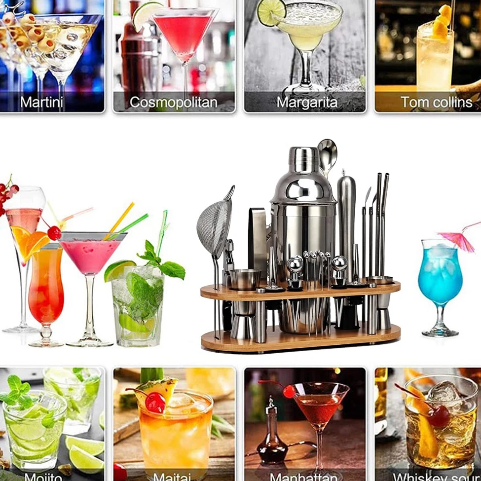 DUEBEL Kit da Barman | Set Professionale di 24 Pezzi per Mixology | con Borsa da Viaggio per Barman e Elegante Supporto in Bambù | Perfetto per Un'esperienza di Miscelazione di Bevande Eccezionale.