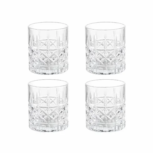 BRANDANI Tavola Set 4 Pezzi Bicchiere Tumbler Vetro Trasparente Mosaico 320 ml