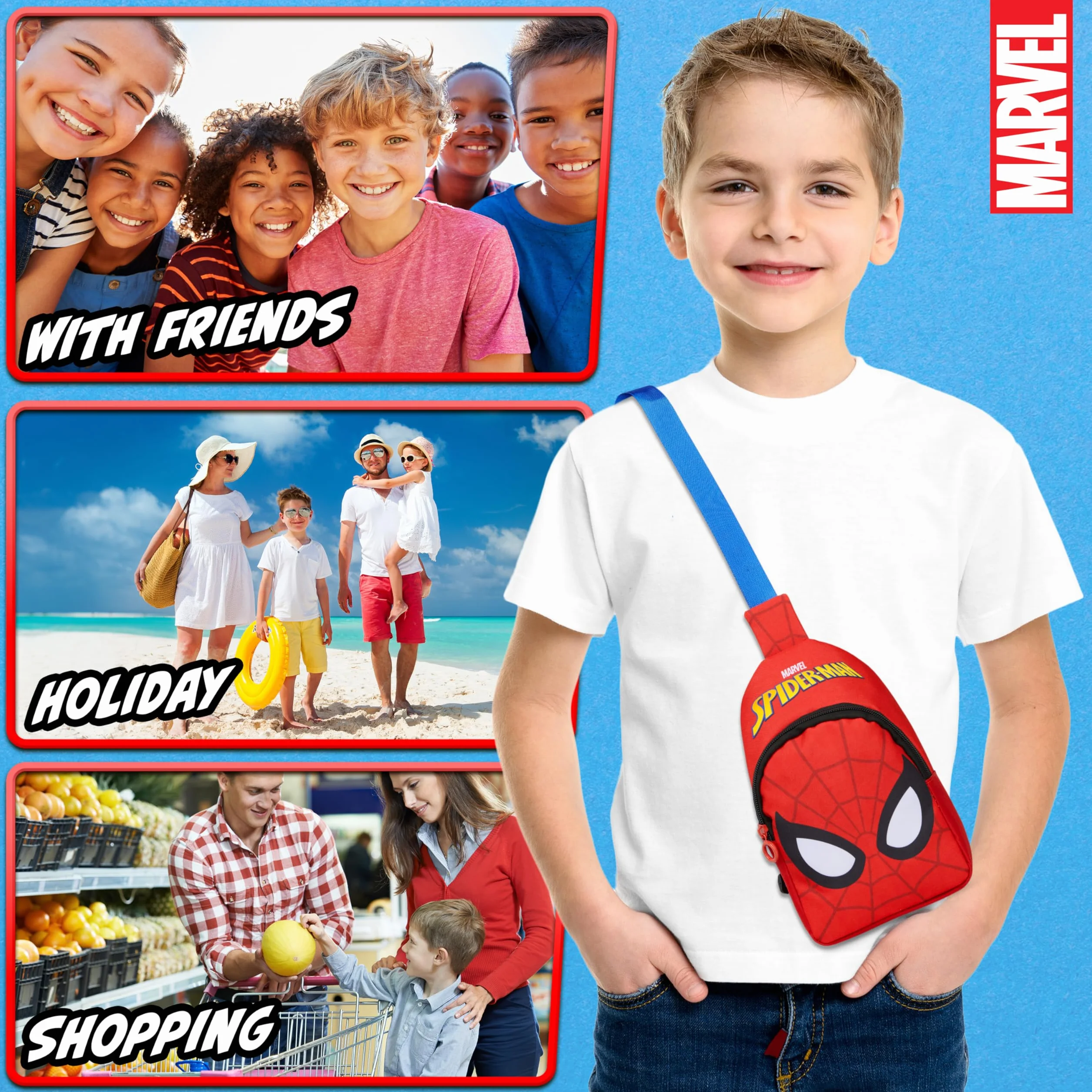Marvel Spiderman Borsa Tracolla Ragazzo con Chiusura Zip, Borsello Bambino Tracolla Regolabile para Telefono, Portafoglio