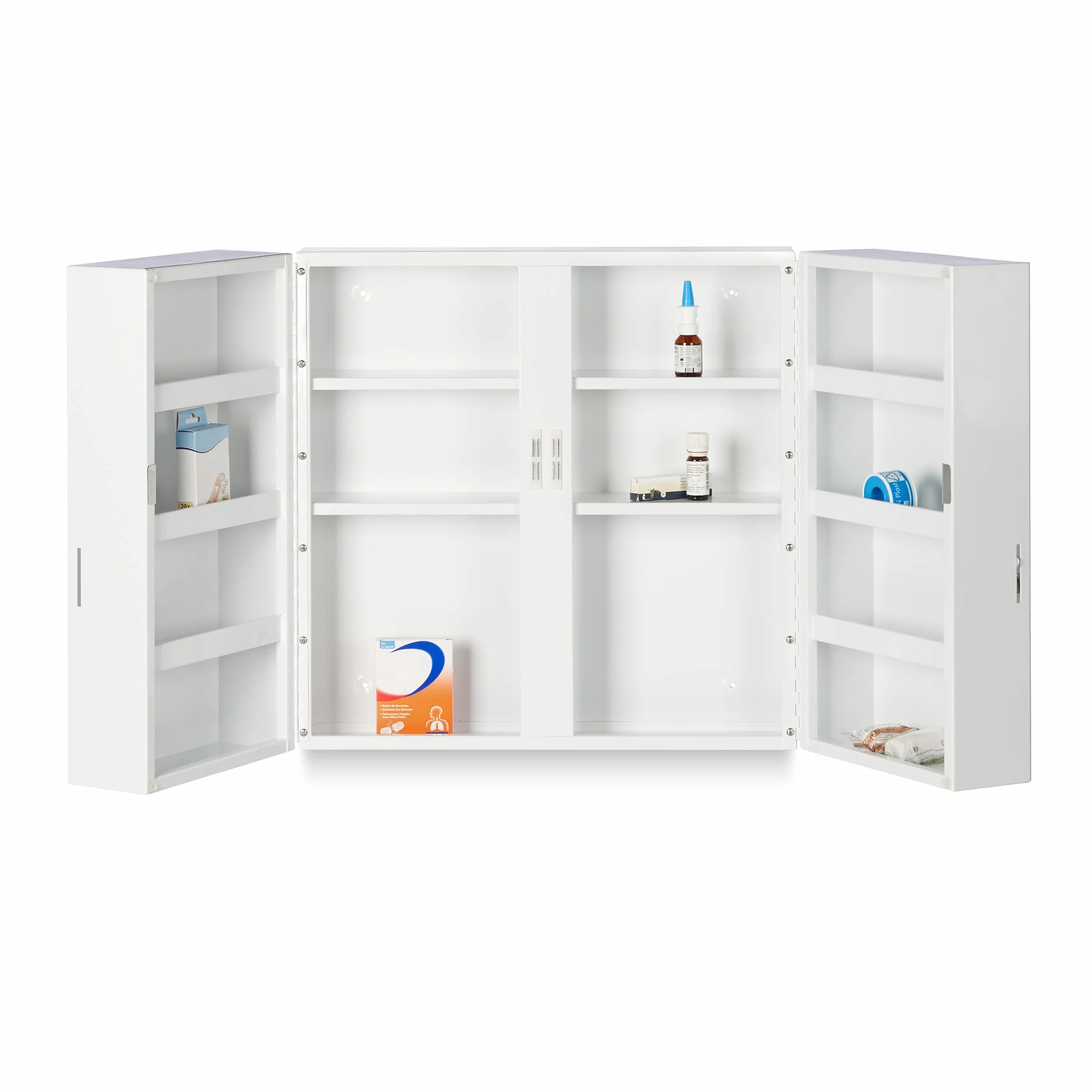 Relaxdays Armadietto Medicinali, Pronto Soccorso, Cassetta da Parete, 11 Scomparti, 2 Ante, HLP: 53x53x21,5 cm, Bianco