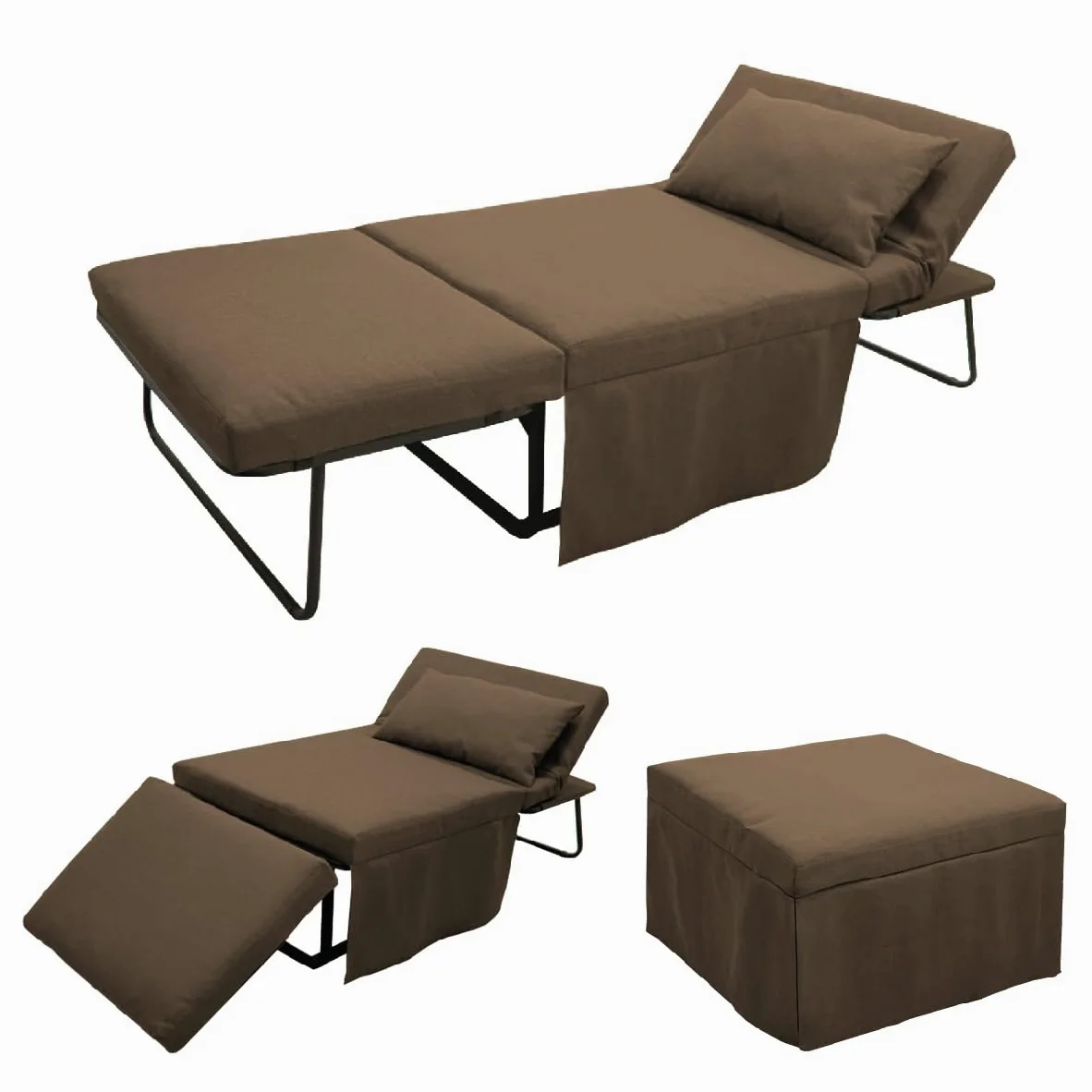 MarinelliGroup Pouf letto singolo con materasso 75X75X43 cm salvaspazio pieghevole camera cameretta soggiorno poggiapiedi tessuto Beny (Marrone)