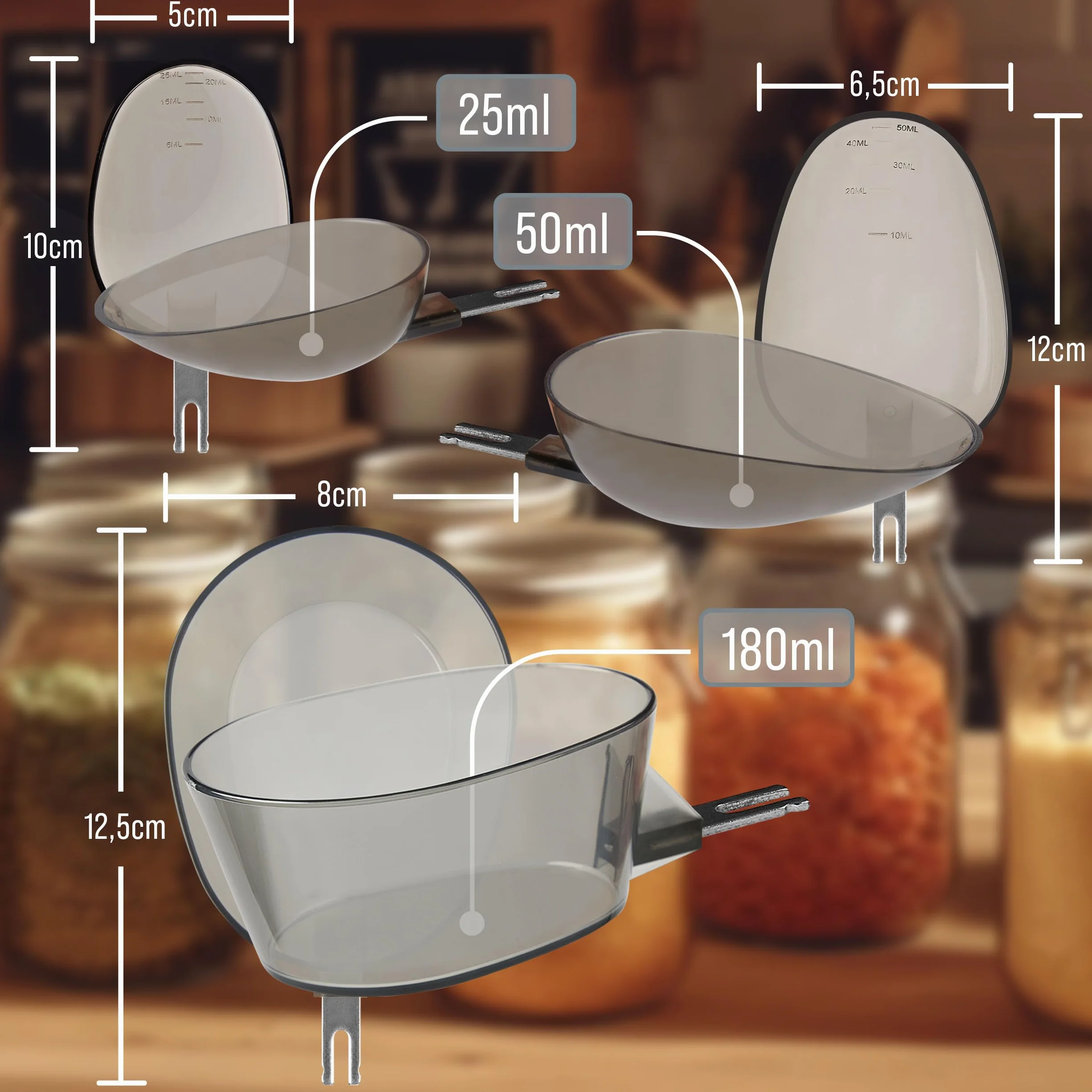 Pulox Bilancia da cucchiaio PLW-200 con tre cucchiai da 25 ml, 45 ml e 180 ml da 0,1 g, portata fino a 500 g, bilancia da cucina digitale, bilancia fine