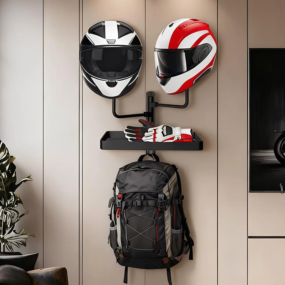 Appendi Casco Moto da Parete Girevole con 2 Sfere Porta Caschi