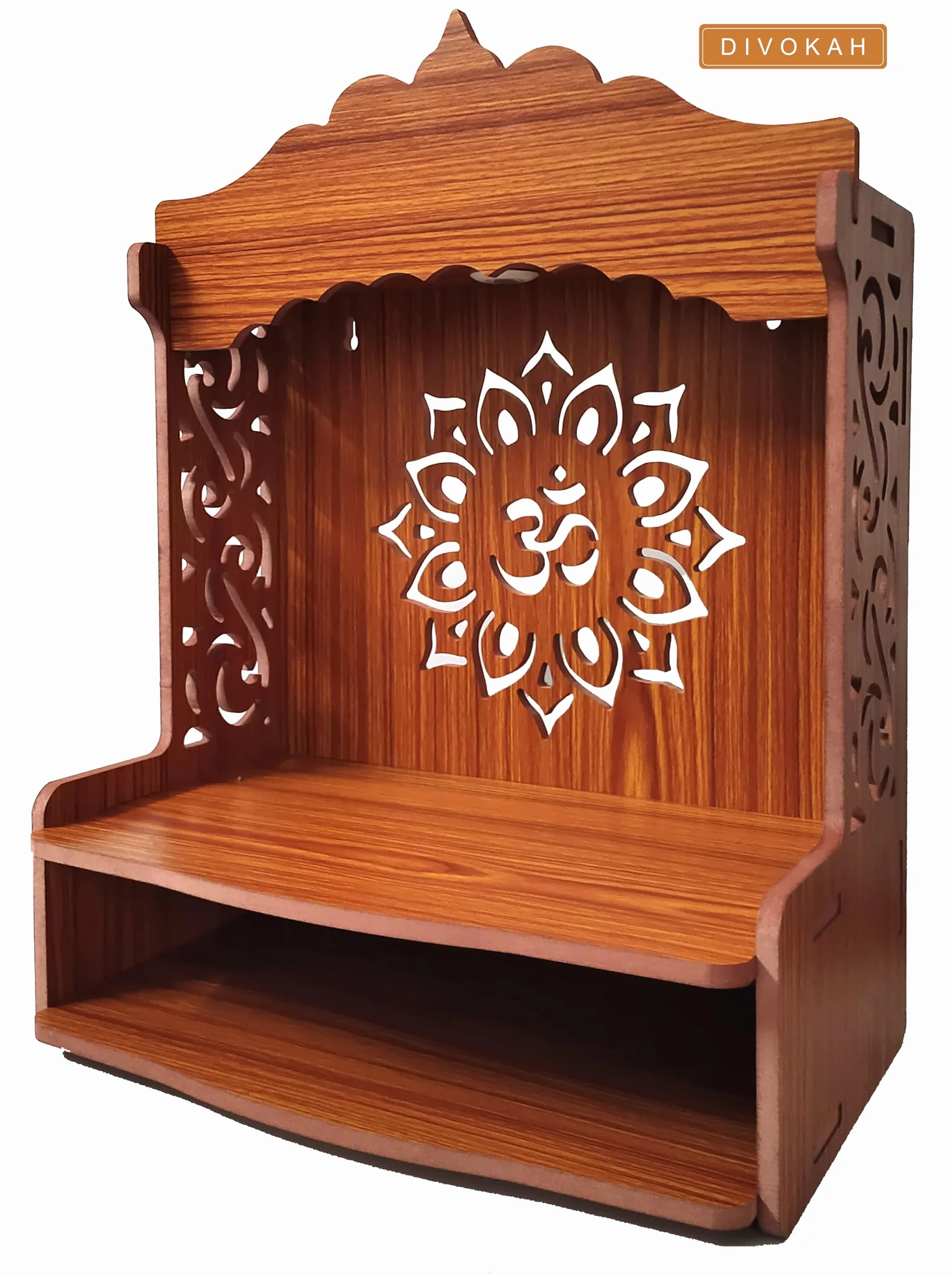DIVOKAH Bellissimo Pooja Mandir w drewnie do domu i biura z lampką LED 8 mm