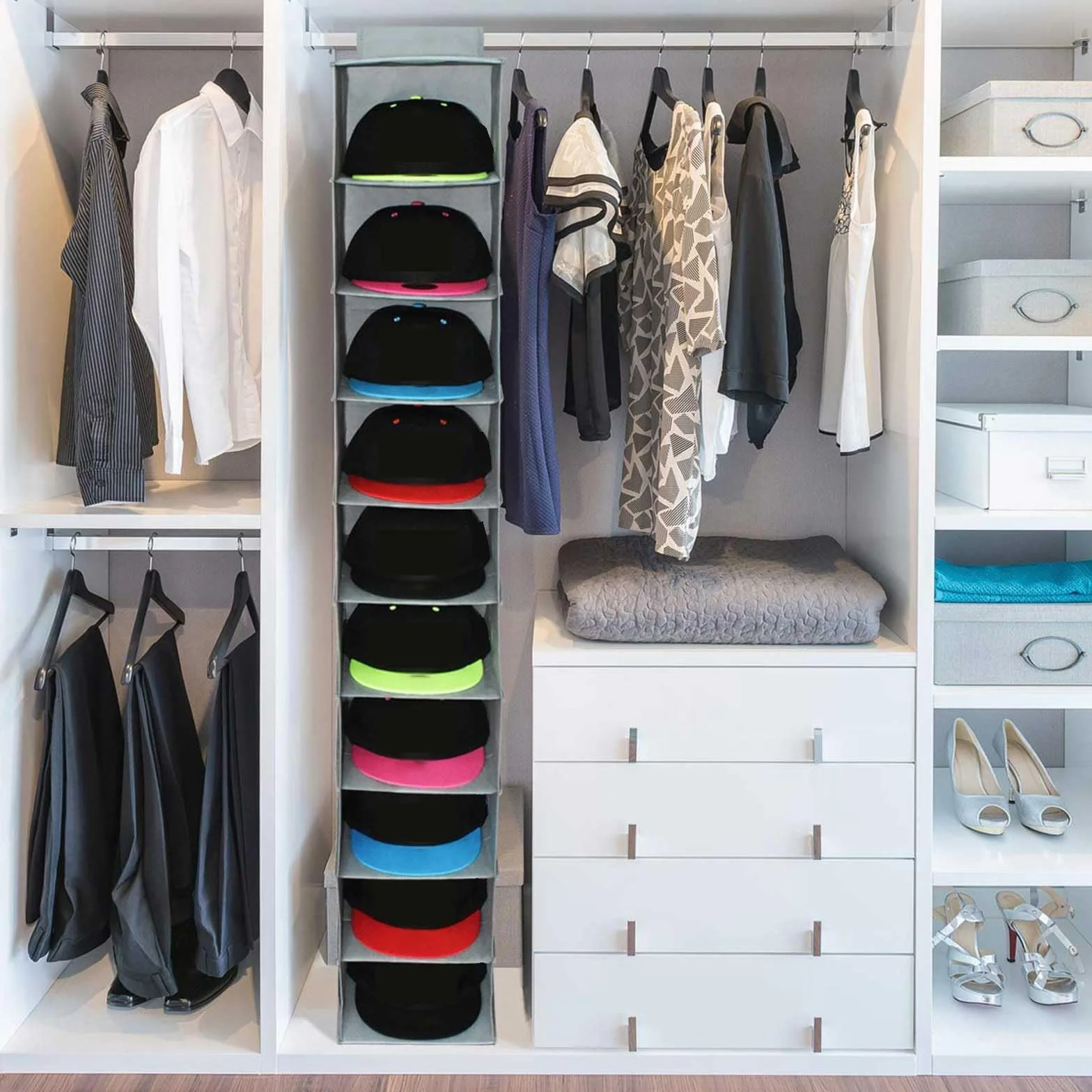 Scarpiera da appendere per armadio, 10 sezioni, organizer per scarpe, vestiti, cappelli
