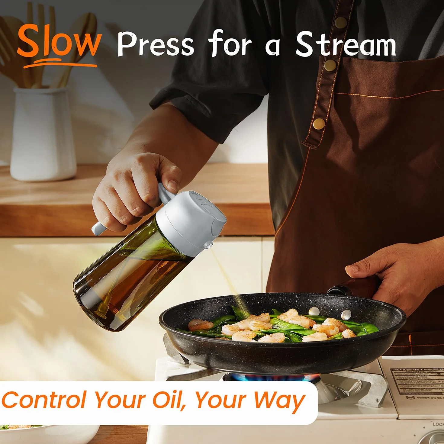 TrendPlain Spruzzino Olio per Friggitrice Aria 470ml 2 in 1 Dosatore Olio per Cucina