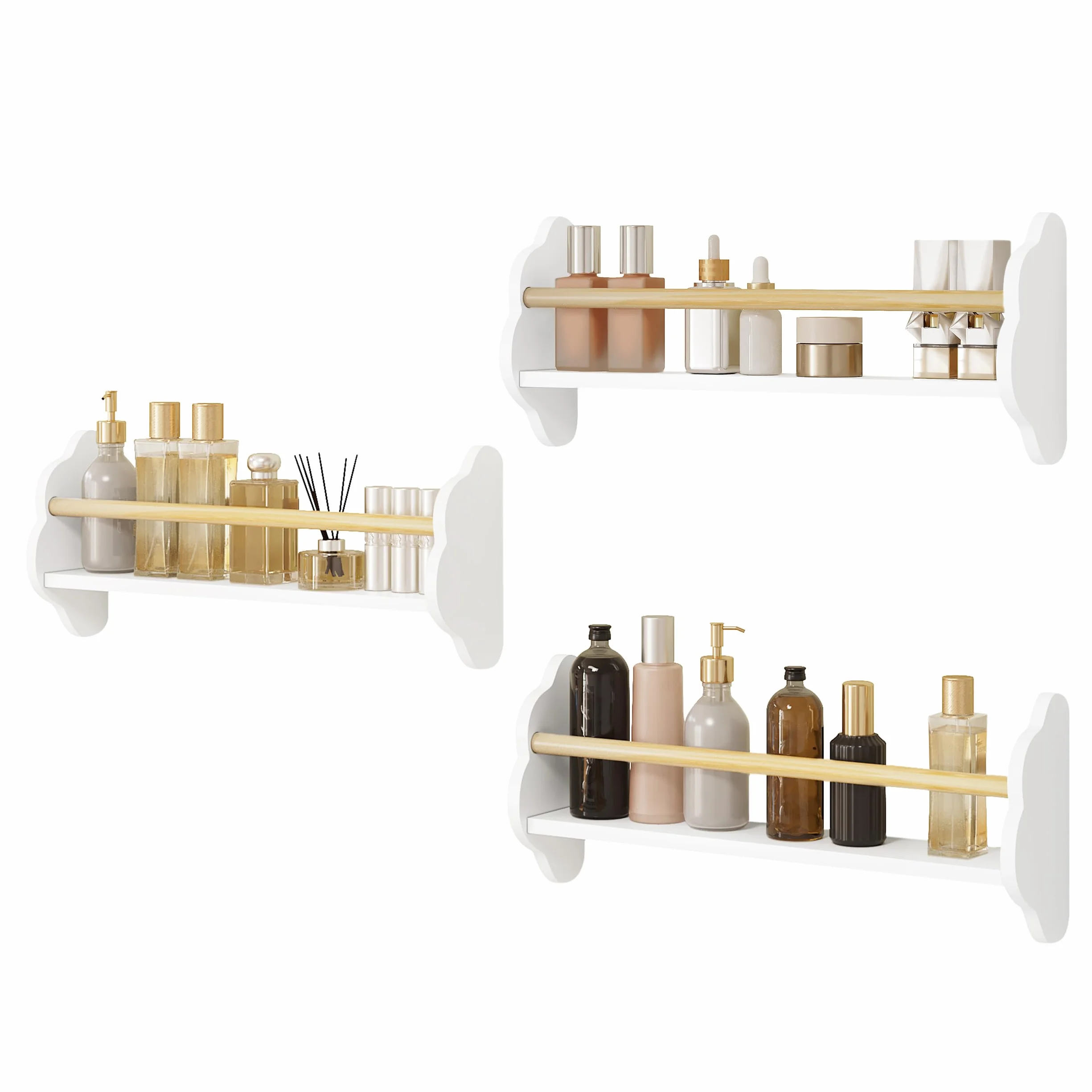 WOLTU Set 3 Libreria da Parete per Bambini, Mensole Cameretta, Porta Libri Giocattoli, Pino MDF, Bianco