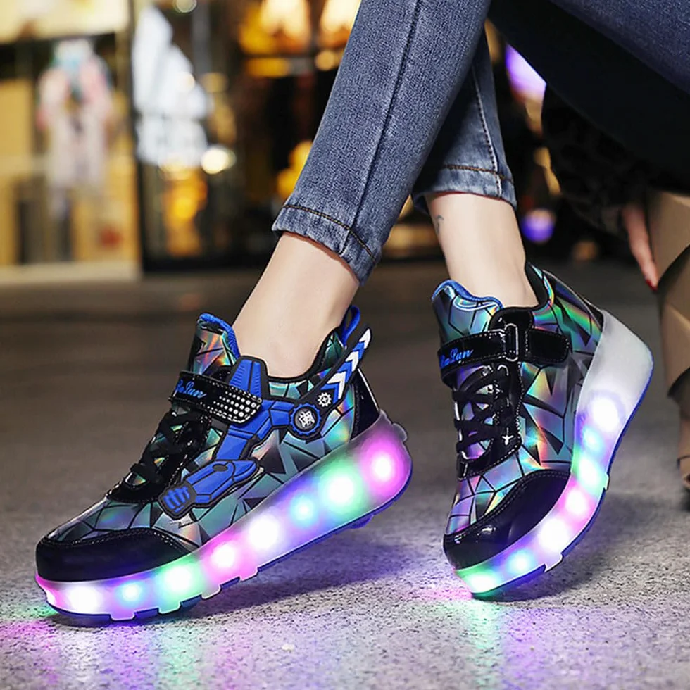 ENEN Scarpe con Ruote 2 Rotelle Pattini 2 in 1 Multifunzionali per Bambini Ragazze Adulti 27-43 EU