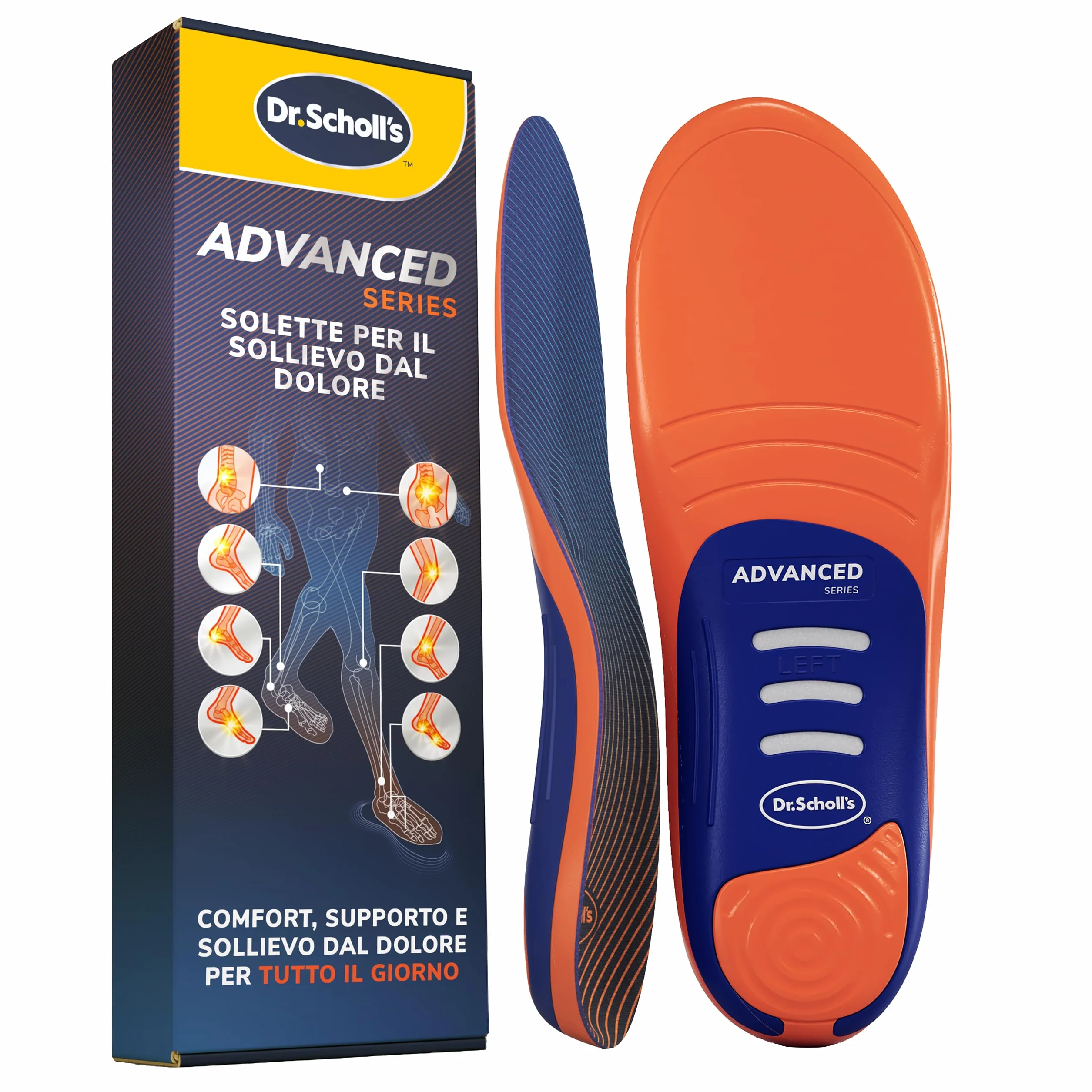 Dr. Scholl’s Advanced Pain Relief Solette Ortopediche Uomo/Donna, Supporto Arco Plantare, Ammortizzazione Fino 150 kg