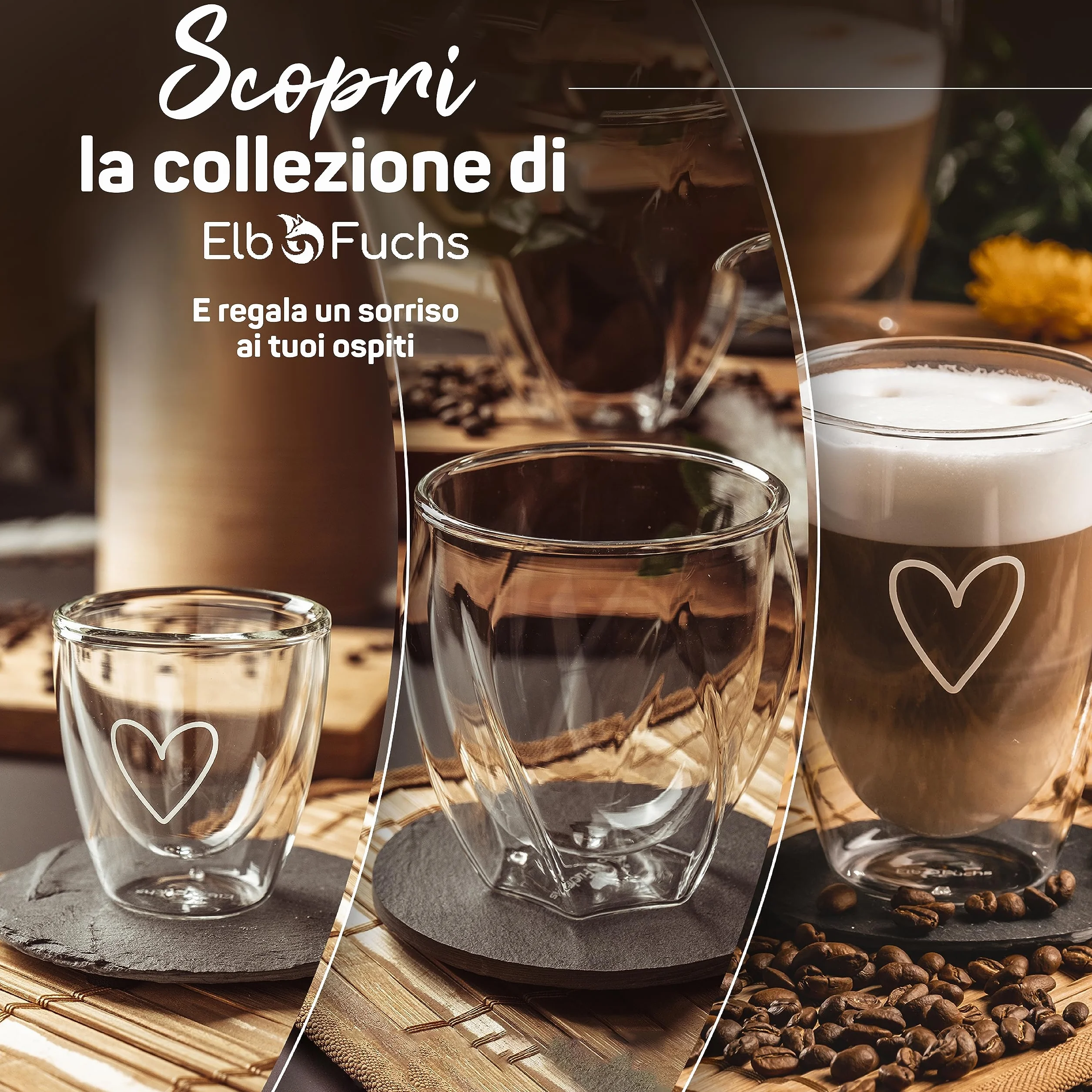 ElbFuchs® Set di tazzine caffè in vetro doppia parete 80ml 4 pezzi per espresso regalo
