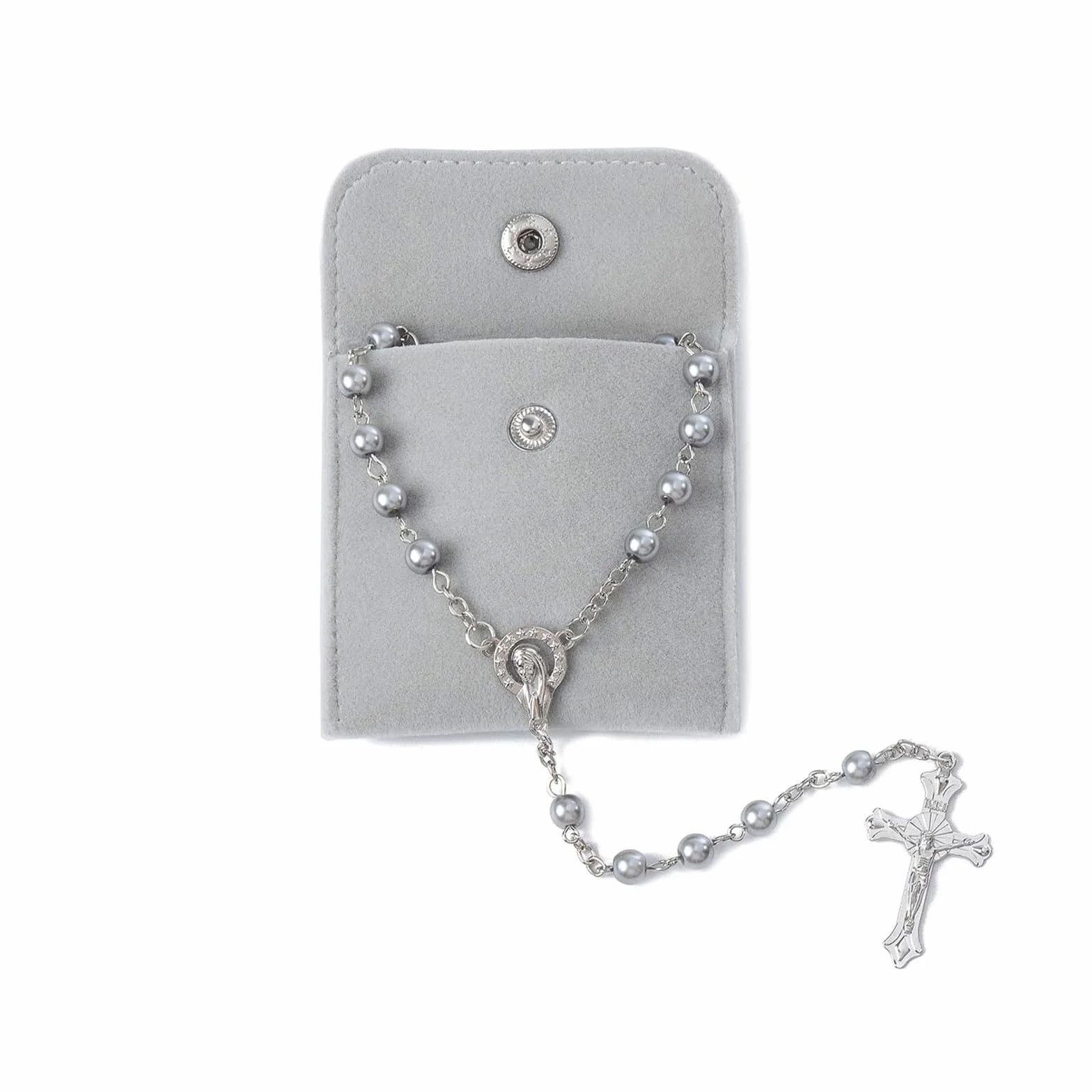 Collana rosario grigia per donne Collana rosario cattolica con perle artificiali Stile monocolore Regalo spirituale per preghiera e meditazione