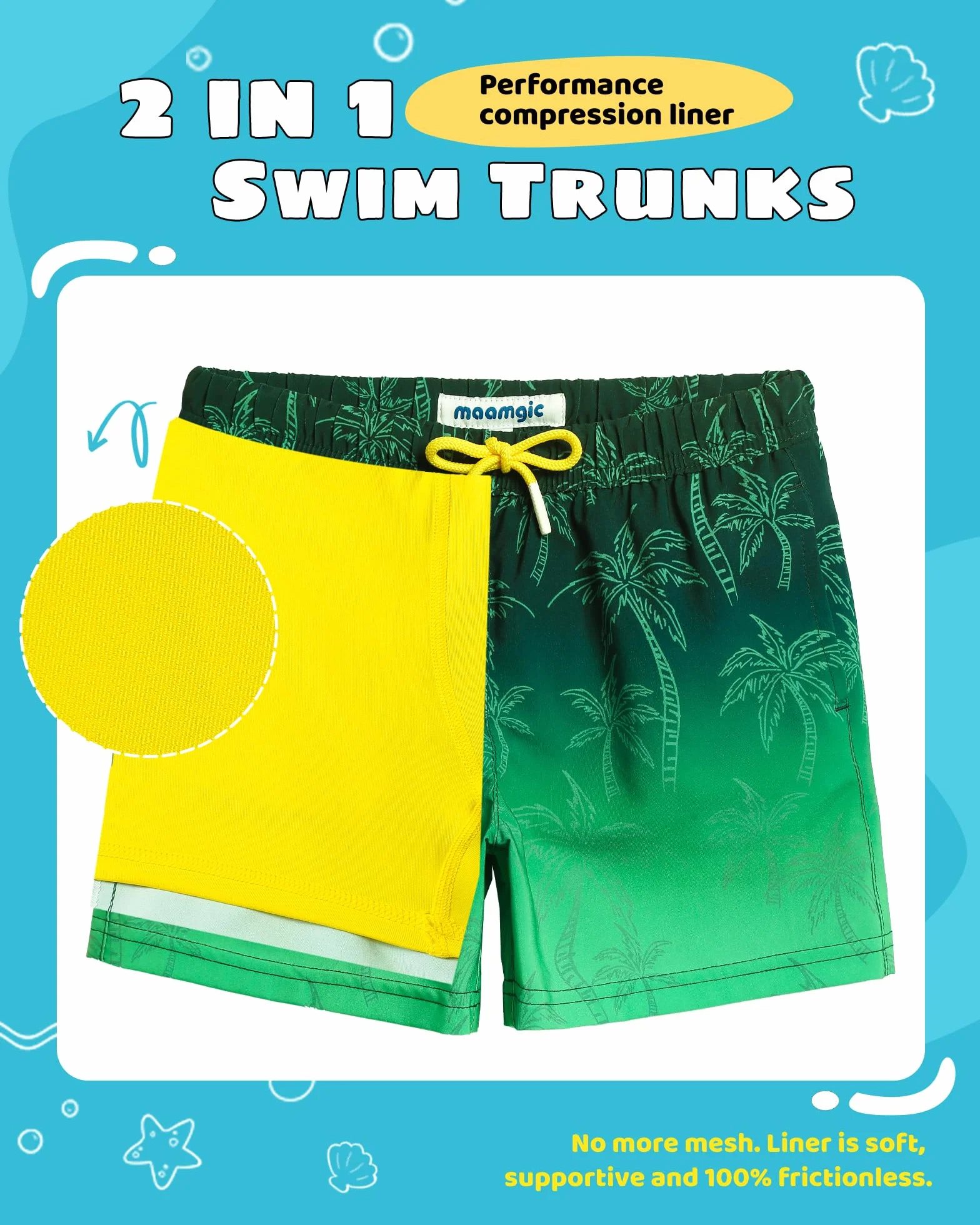 Pantaloncini da Bagno Compressione Asciugatura Rapida Corti Boardshorts con Tasche Coulisse Regolabile Spiaggia Sport per Ragazzi Bambini