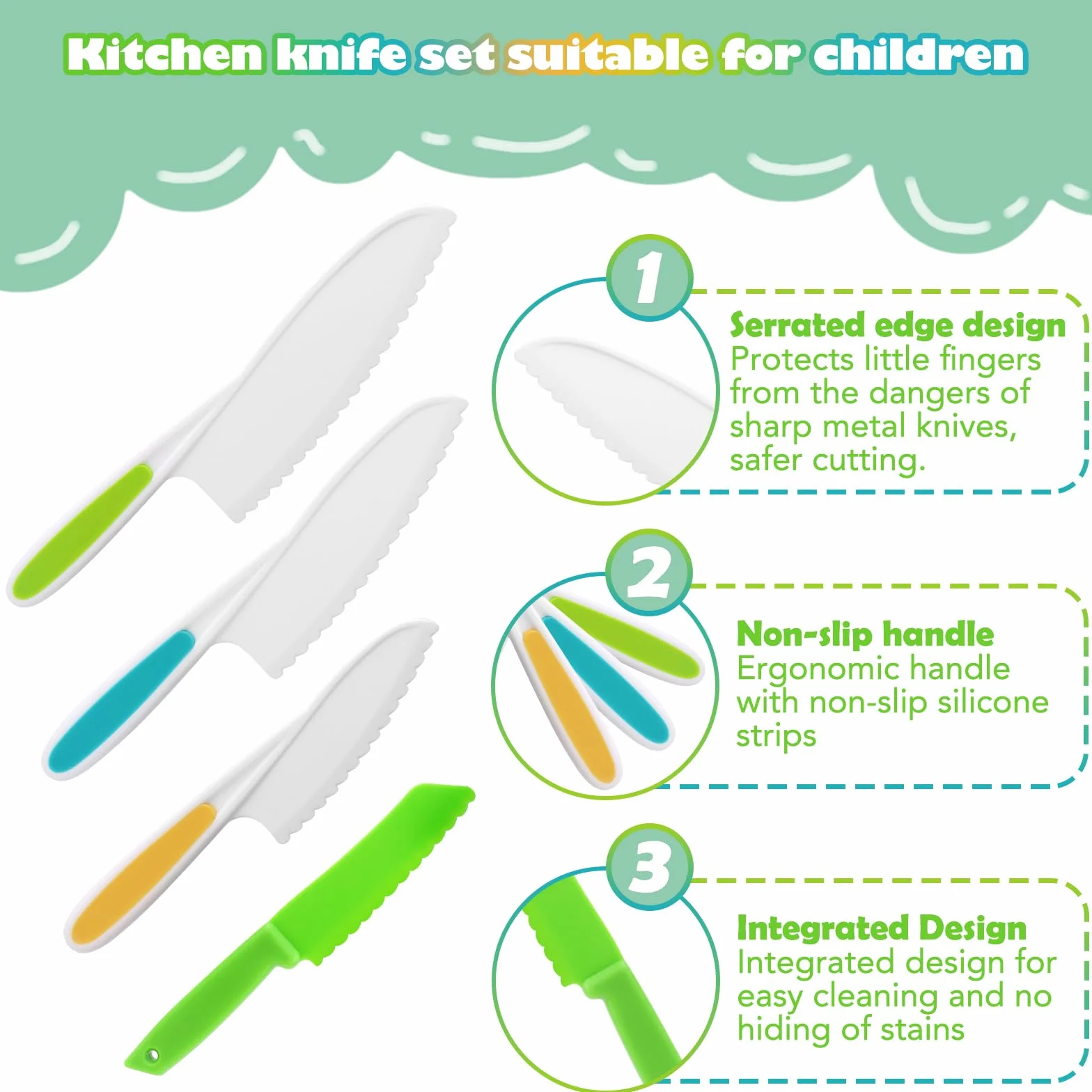 4 Pezzi Coltelli per Bambini, Coltelli Bambini per Tagliare da 3 Anni, Set Coltelli Bambini per Tagliare e Cucinare Frutta o Verdura, Set Regalo per Bambini