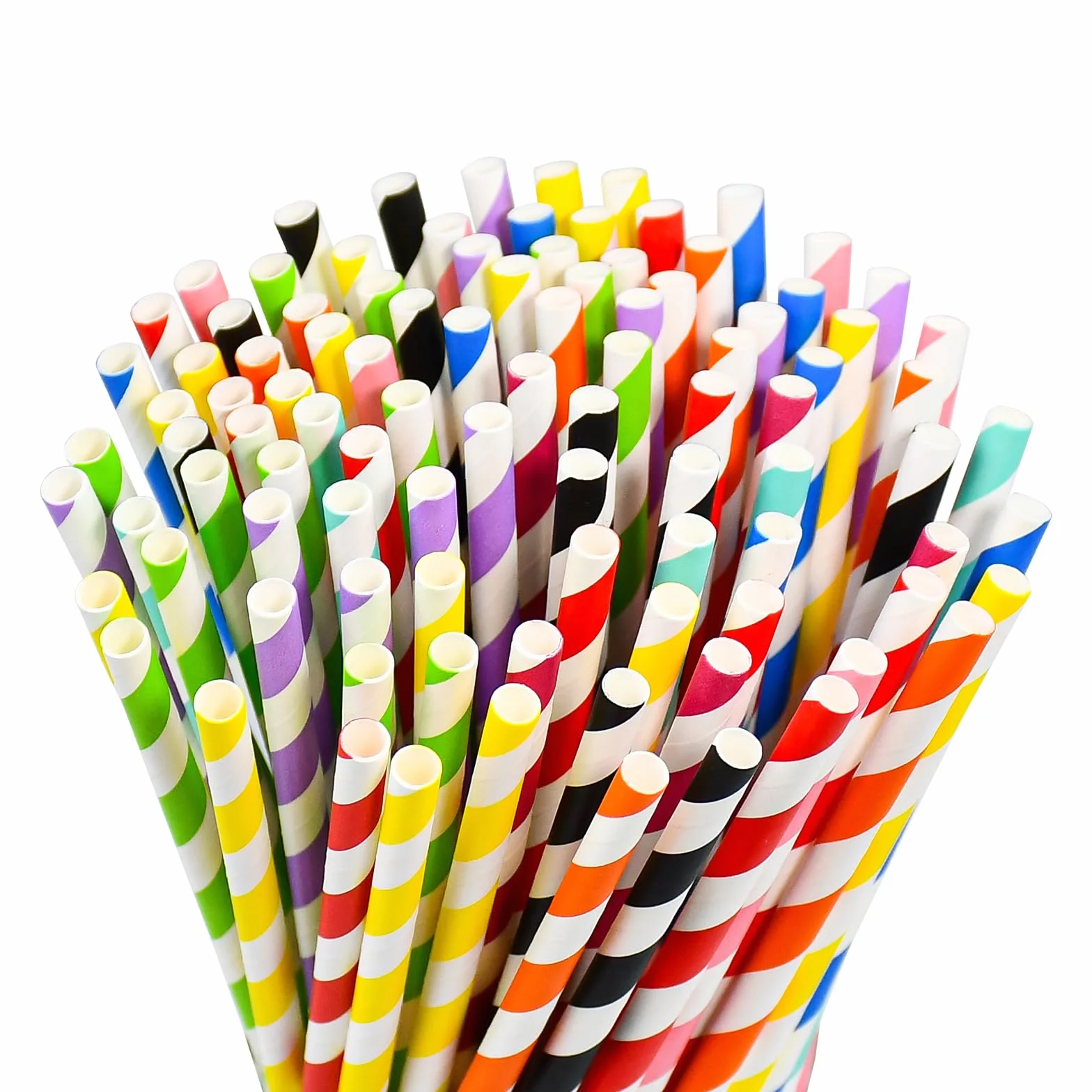 Cannucce di carta usa e getta a righe colorate, 10 colori assortiti, compostabili, per cocktail, feste, cake pop, artigianato, confezione da 100 pezzi