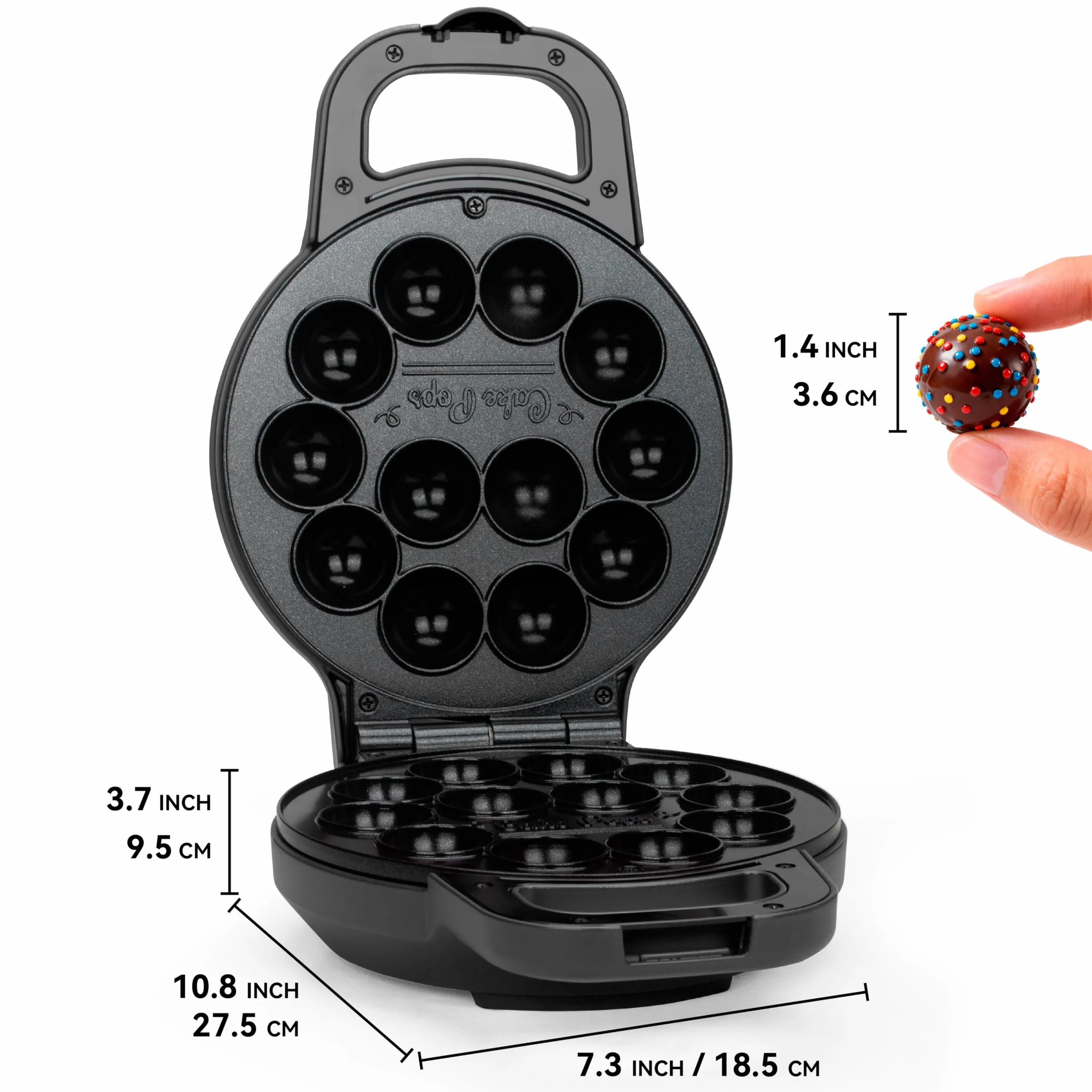 SugarWhisk Flip Cake Pop Maker, realizza 12 Cake Pops di dimensioni 12 x 1,4 cm, accessori per Cake Pops, macchina per snack, rivestimento ceramico, ricetta e pennello inclusi, colore grafite.