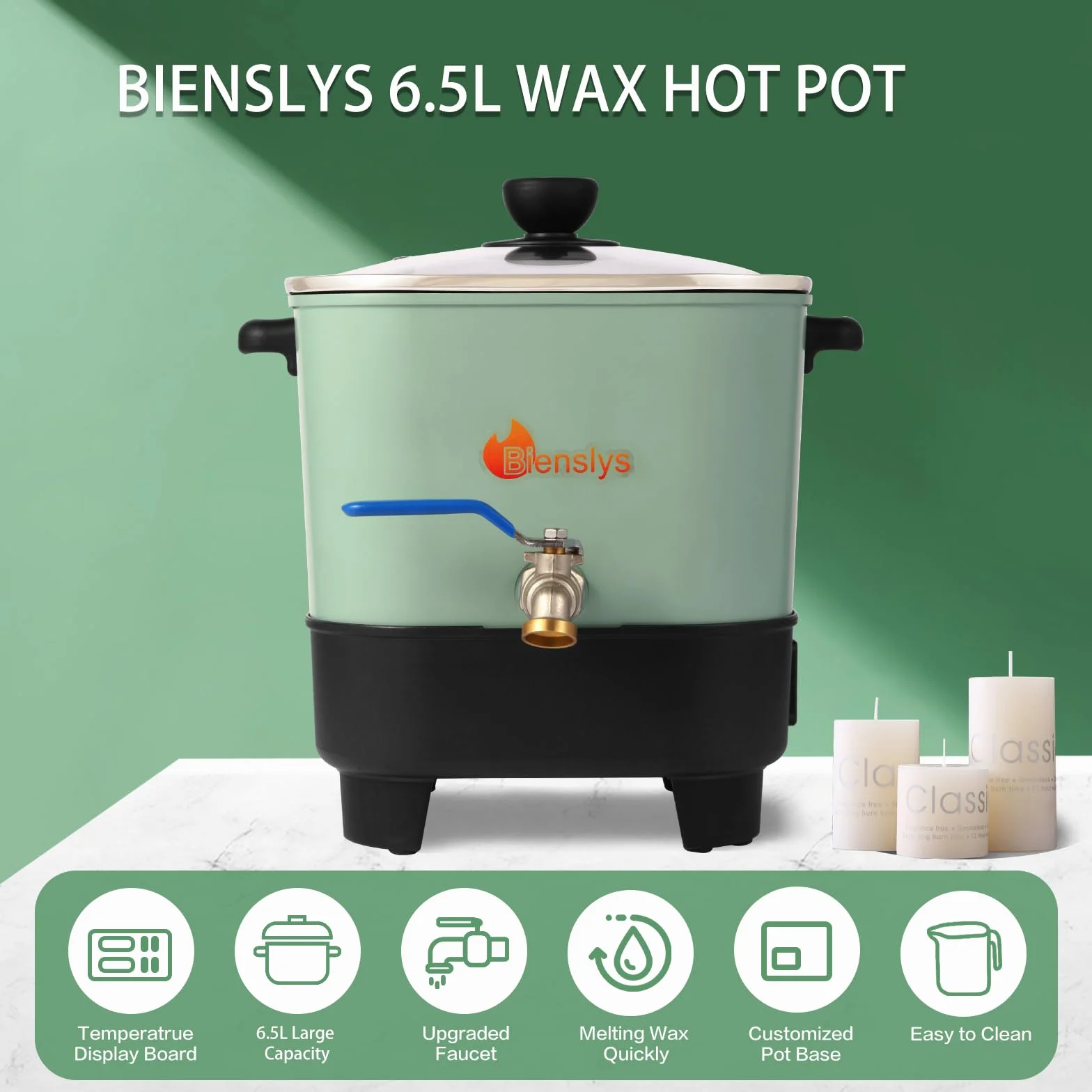 Fonde Cera Elettrico 6,5 L per Candele e Saponi con Pannello di Temperatura Digitale