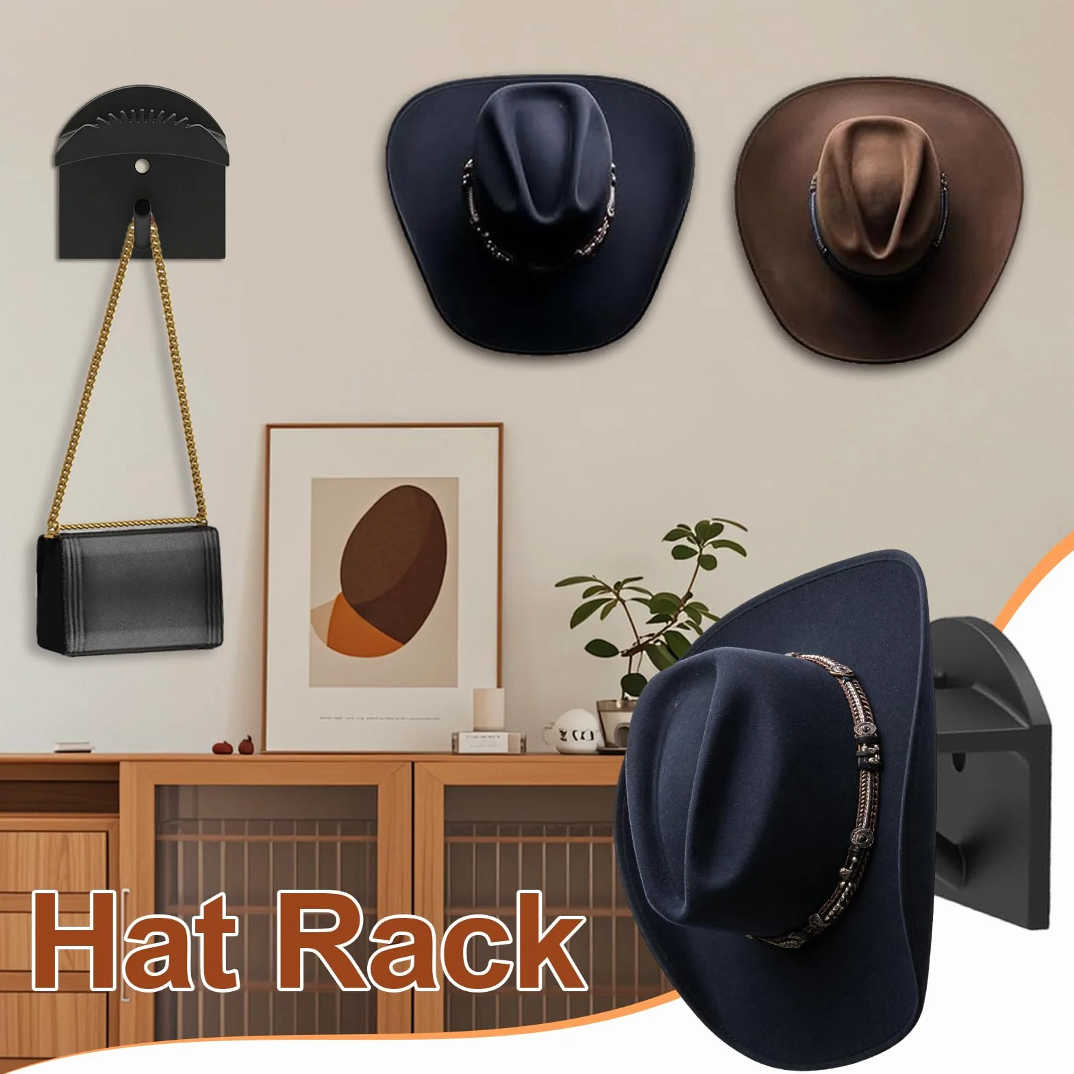 8 Pezzi Appendi Cappelli Da Cowboy Da Parete - Cappelli Curve Ganci - Gancio Per Cappello, Adatto Per Appendere VariCappelli, Sciarpe, Borse, Asciugamani, Cuffie (Nero)