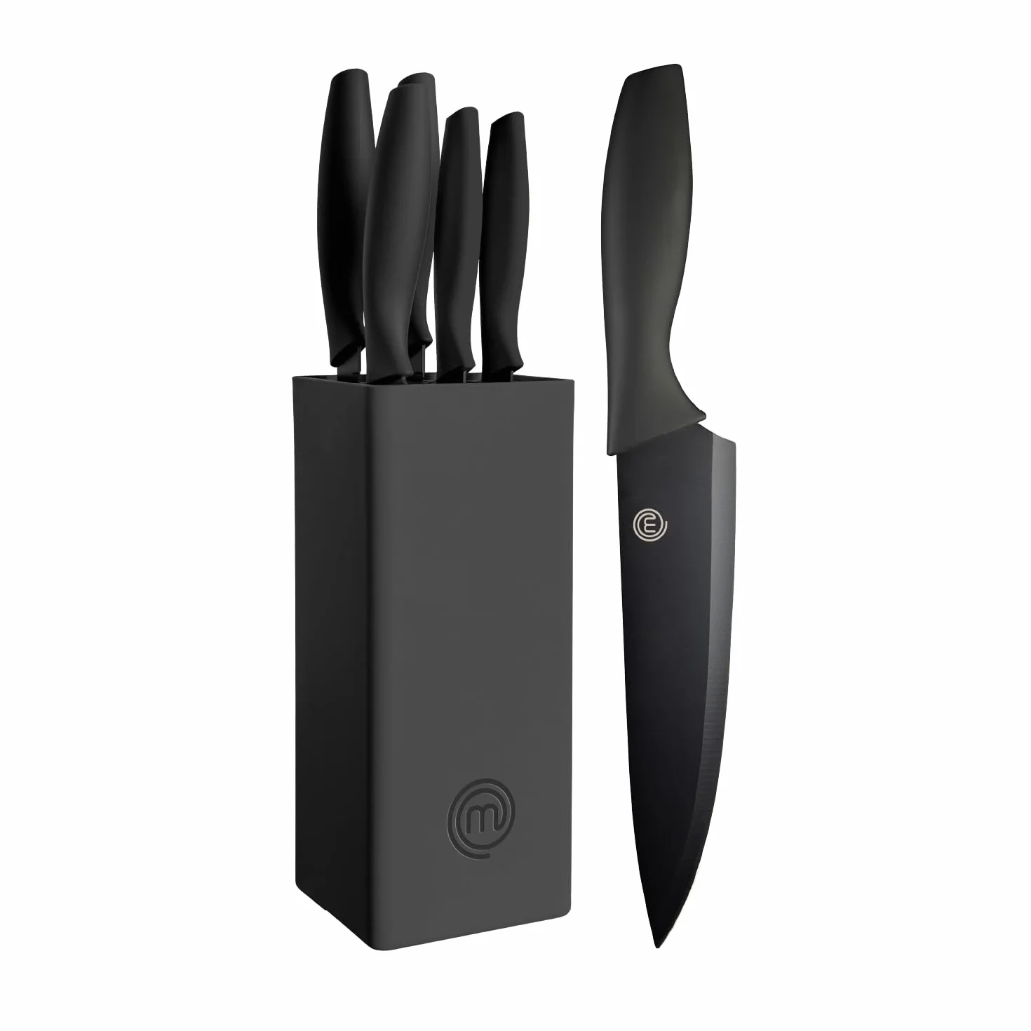 MasterChef Set Coltelli da Cucina 5 Pezzi, Acciaio Inox, Lama Affilato, Ceppo Universale Nero