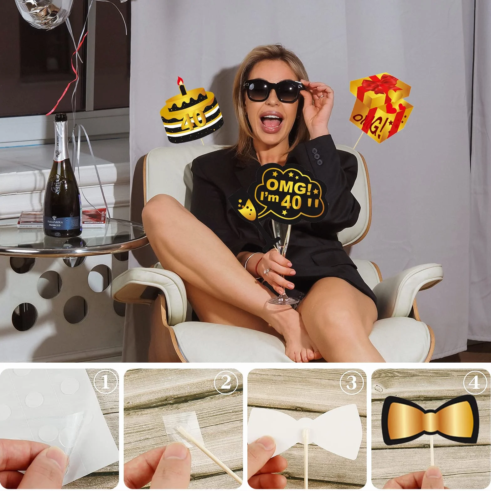 VEGCOO Gadget Foto Props Accessori Kit 32 Pezzi Photo Booth Compleanno 40 Anni