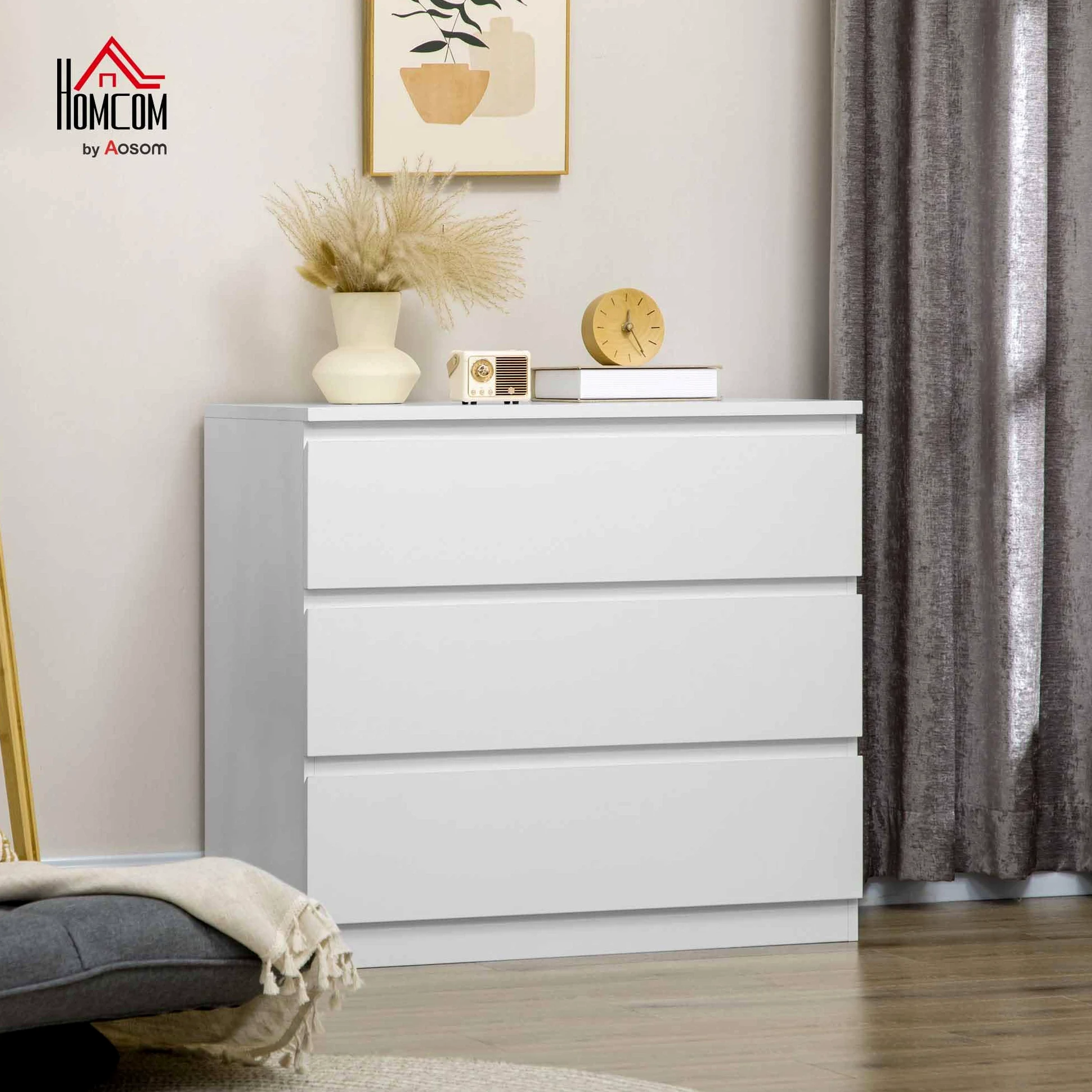 HOMCOM Cassettiera Camera da Letto 3 Cassetti, Como Camera da Letto in Legno Senza Maniglie, Cassettiera Salvaspazio per Ingresso, Soggiorno, Sala da Pranzo e Corridoio, 80x39x73 cm, Bianco