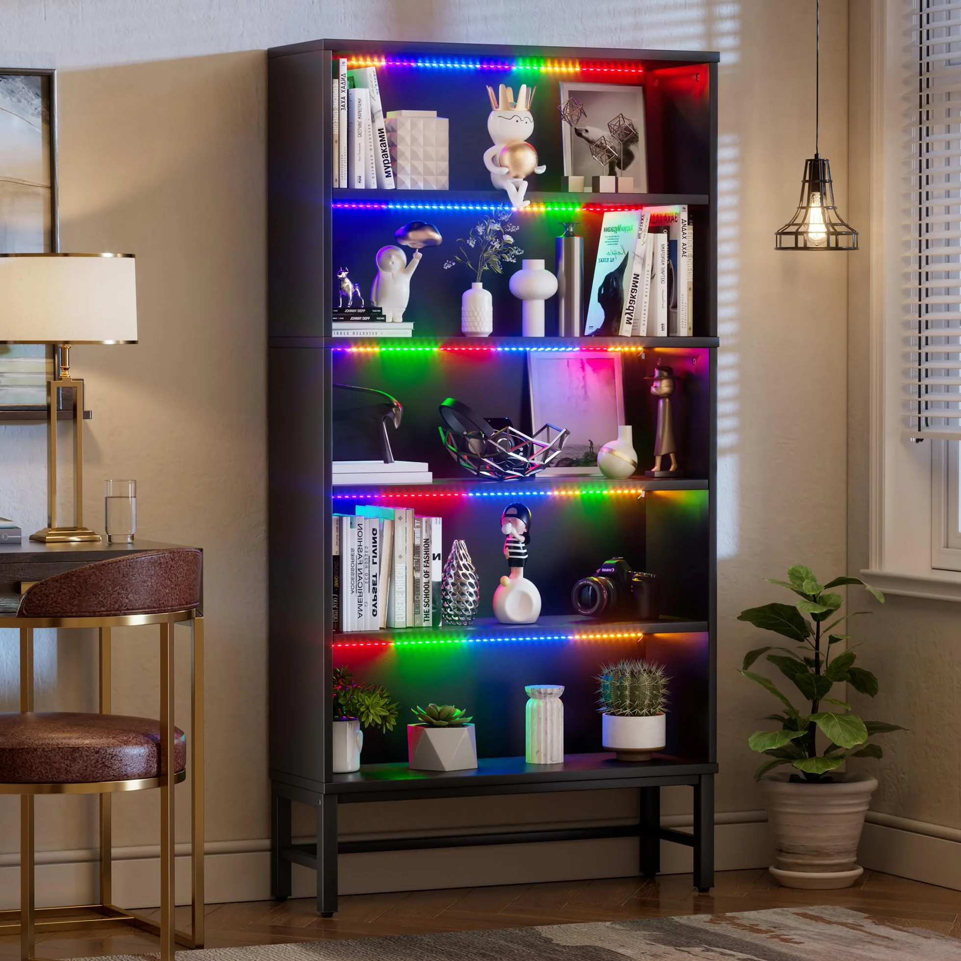 Vetrinetta Espositiva Mobile vetrina con illuminazione a LED Armadio da Collezione a 5 Strati Moderna Mobile Vetrina Vetrina Soggiorno per Statuette, Salotto, Bar,Camera da letto e Ufficio 90*30*178CM