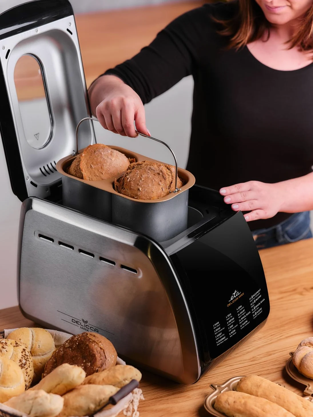 ETA Delicca II Max I - Macchina per il pane fino a 1,5 kg, 2 ganci per impastare, completamente automatica, 16 programmi, 850 W, macchina per il pane