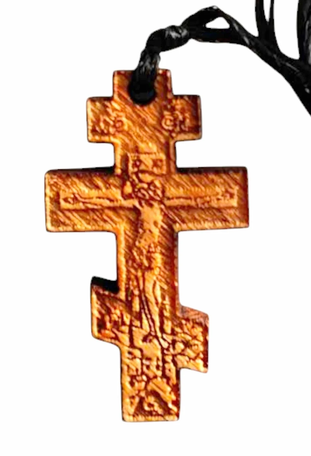 Iconsgr Ciondolo religioso greco ortodosso per collana con croce di legno / 47