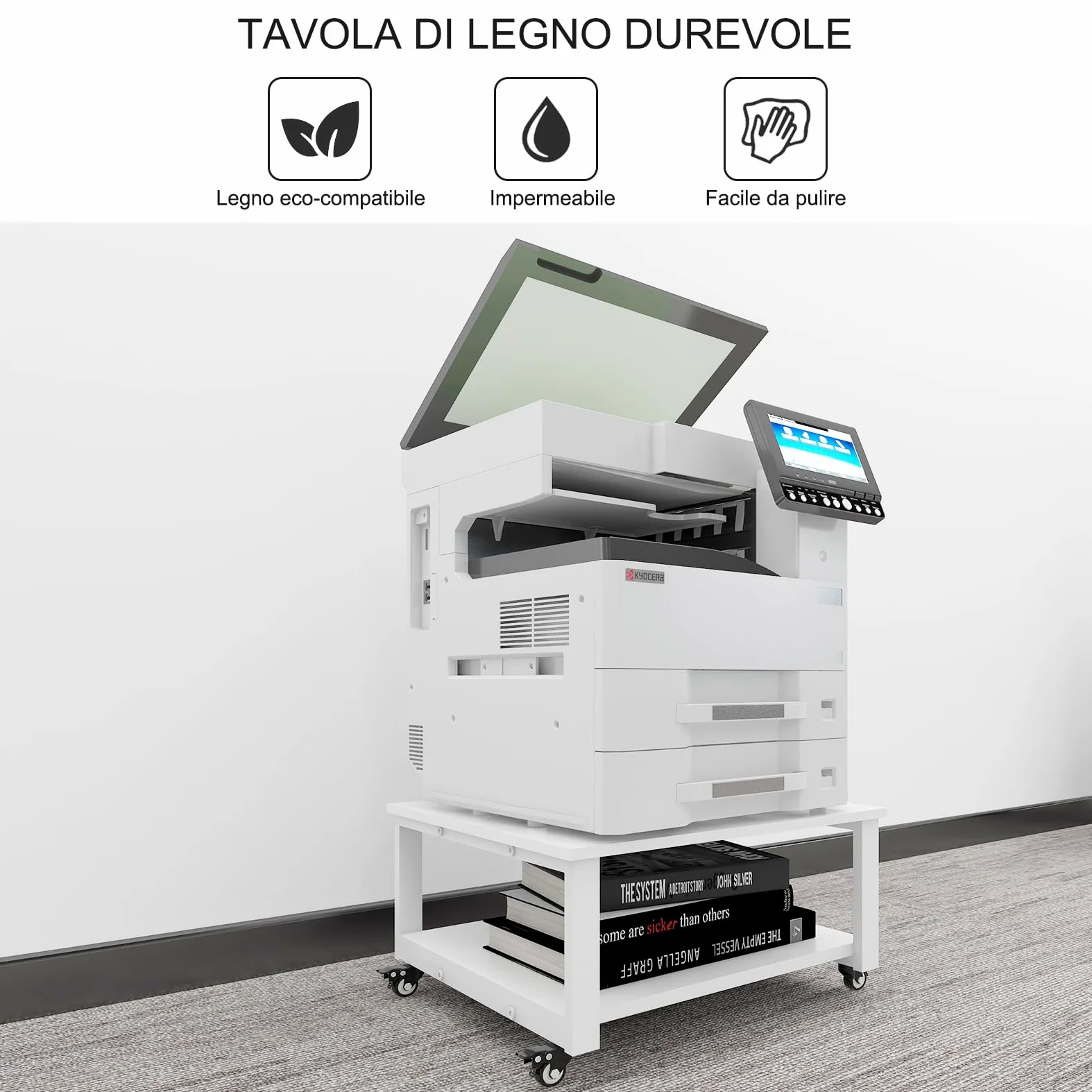 PUNCIA Supporto per Stampante a 2 Livelli Mobili per Stampanti 60x60x32,5CM Tavolo Scorrevole Gravosi Carrello Mobile Sotto il Tavolo con Rotelle Ripiano di Stoccaggio per Ufficio e Casa (Bianco)