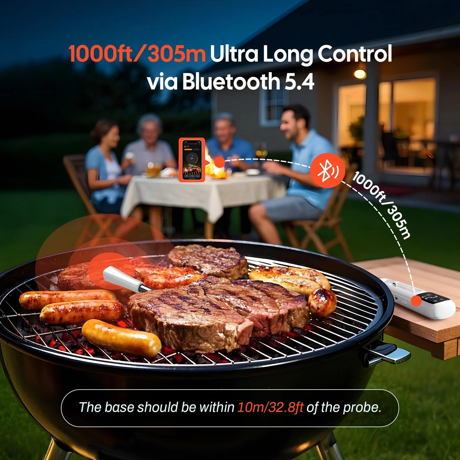 INKBIRD Termometro per Carne Wireless Bluetooth 5.4 305m IP67 Impermeabile