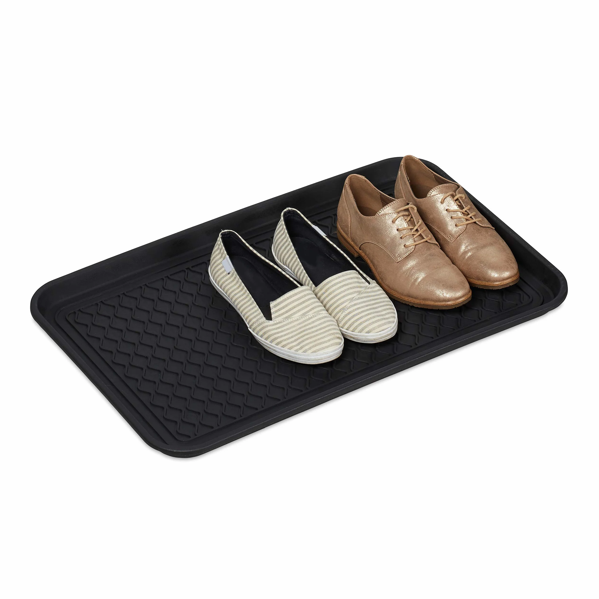 Relaxdays 4X Poggiascarpe, Vaschetta per Scarpe Bagnate, con Bordi, per Corridoio, Armadio, Auto, Pulizia, 3x60x40 cm, Nero