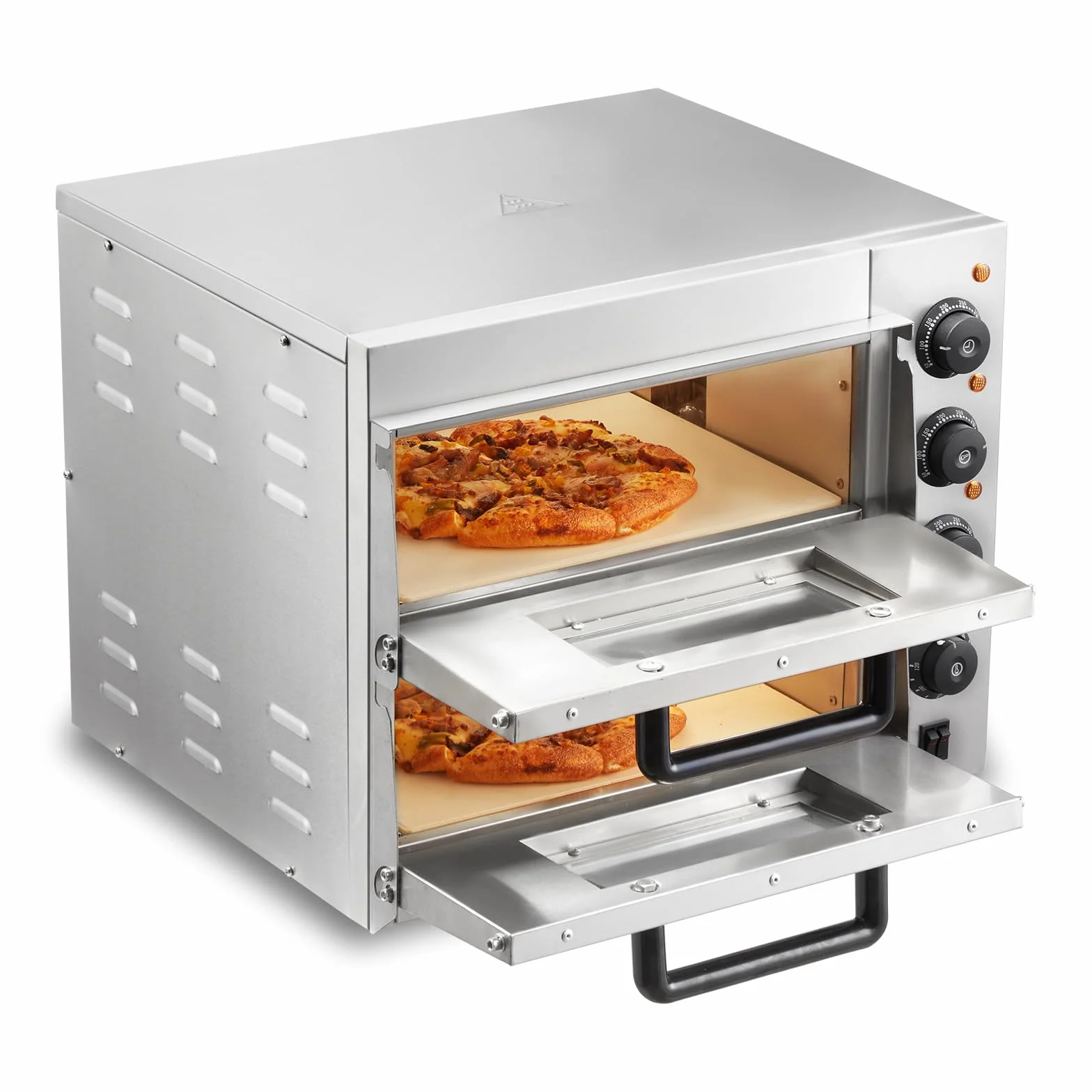 VEVOR Forno Elettrico per Pizza 14 Pollici Forno Elettrico 2 Ripiani per Pizza in Acciaio Inox con Pietra di Pizza Pizzaiolo Multiuso, Forno per Pizza per Interni Ristorante Cottura Casa Cucina