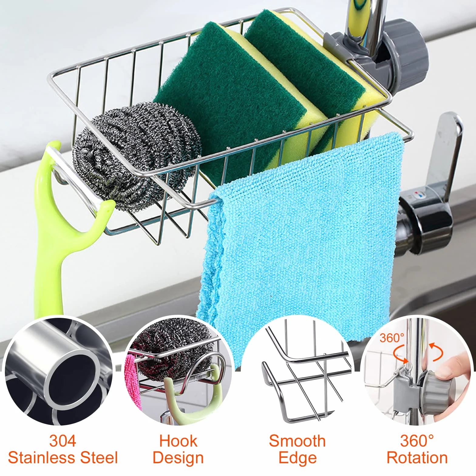 Porta Sapone Doccia Senza Foratura Acciaio Inox 304 Antiruggine Regolabile Aste 15-30mm