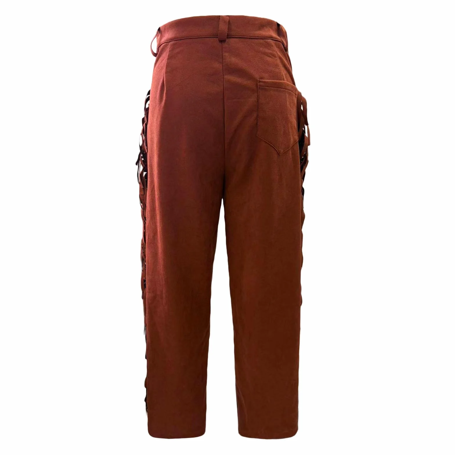 Cowboy Pantaloni da uomo Western Hippie con frange in pelle scamosciata a vita alta elasticizzata
